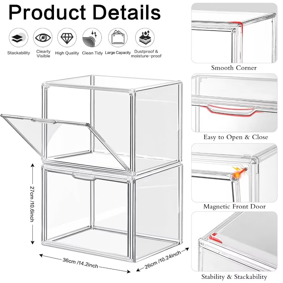 LINYAPRY 4 Packs Clear Plastic Handbag Storage, Acrylic Display Case for Purse and Handbag, Stackable Storage Boxes Bag Organizer with Magnetic Door