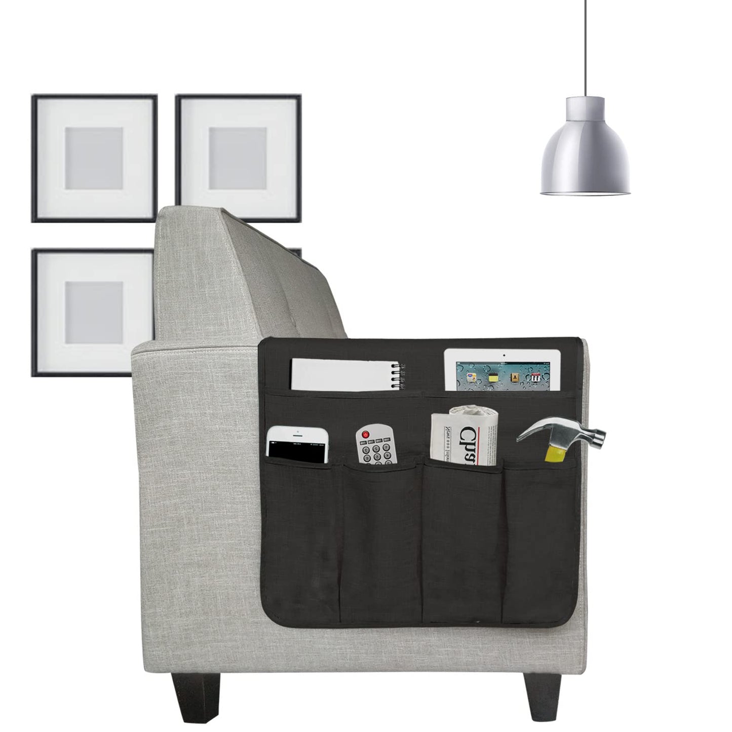 Sofa Chair Armrest Storage Organizer Non-Slip Couch Recliner Remote Control Holder Waterproof Sofa Arm Tidy Hanging Storage Bag with 5 Pockets Holder