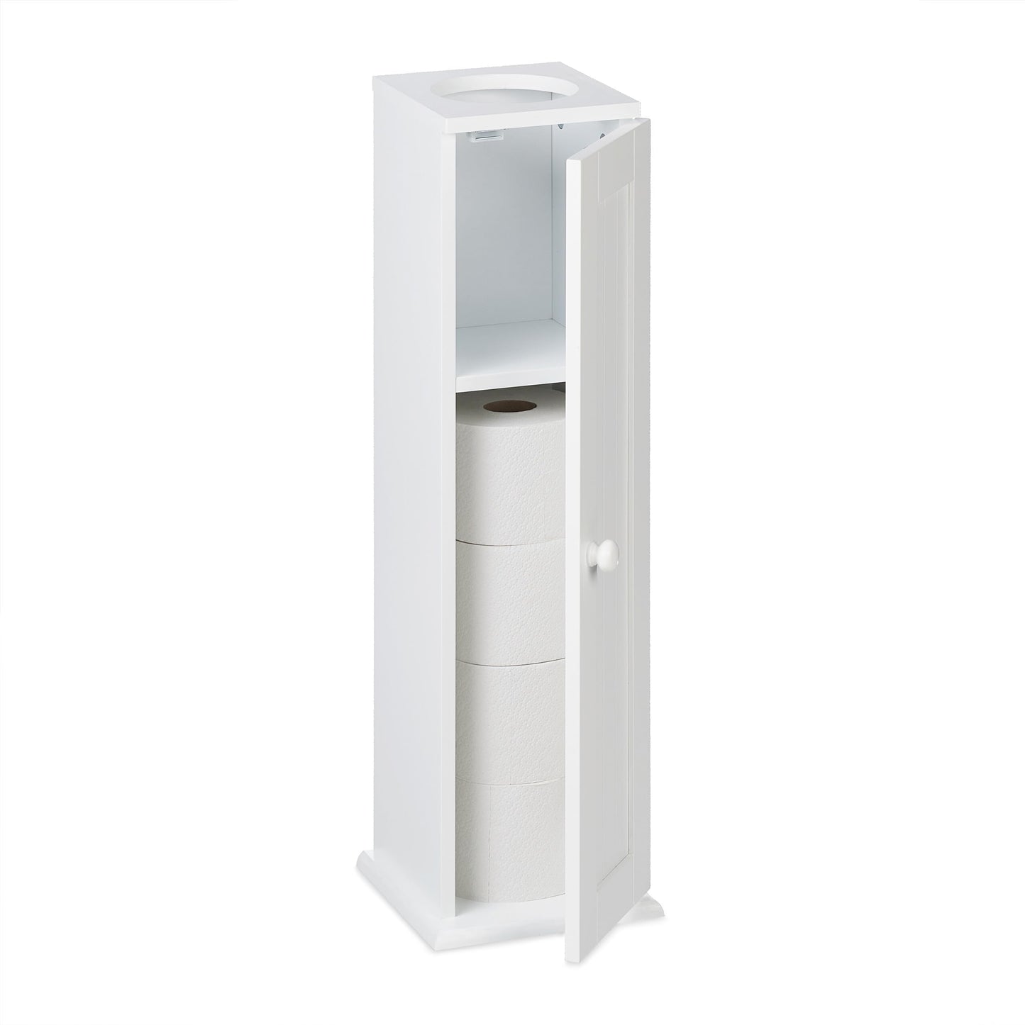 Relaxdays Bathroom Cabinet, Toilet Roll, Free-standing, Wooden, Storage, 2 Shelves, HxWxD: 65x19.5x19.5 cm, MDF, White, Fibreboard, 65 x 19.5 x 19.5