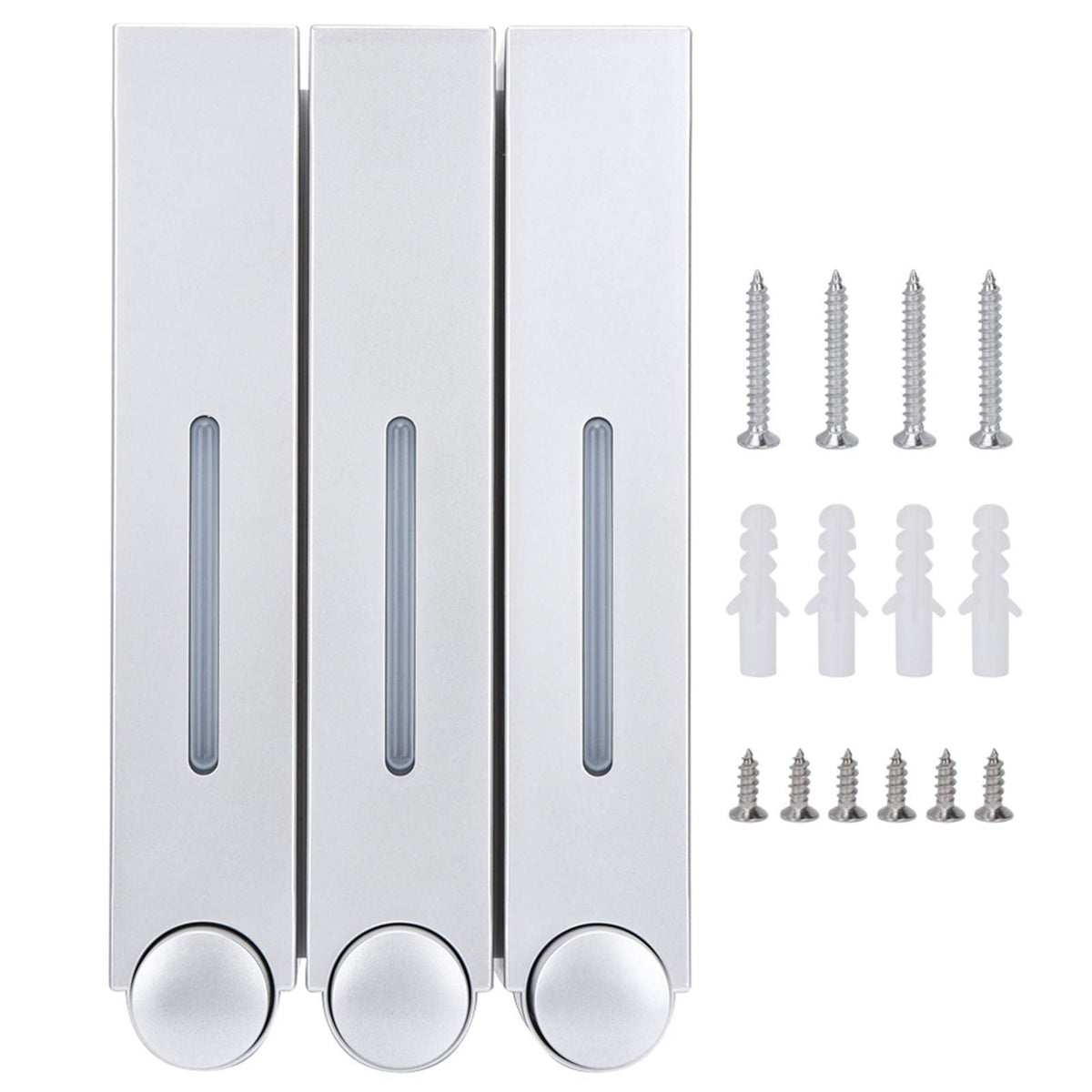MOUMOUTEN Shampoo Conditioner Dispenser, Wall Mount Shower Liquid Soap Dispenser Three Head Shampoo Dispensers for Hotel Bathroom (Silver)