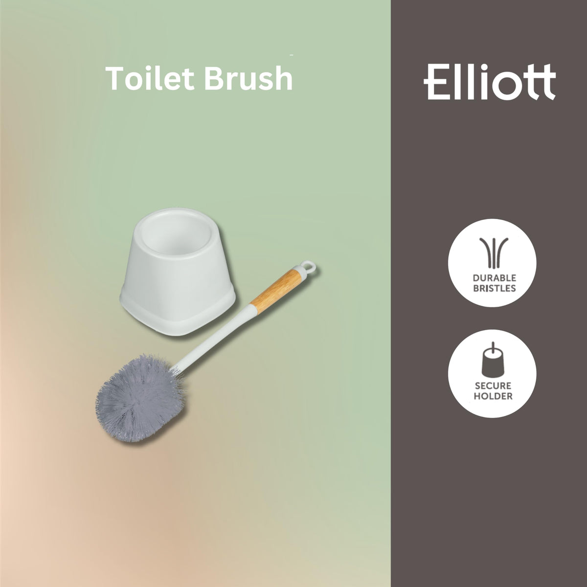 Elliott Silicone Toilet Brush, Hygienic, Streak-Free Cleaning with Ergonomic Comfort Grip & Modern Wood-Look Handle