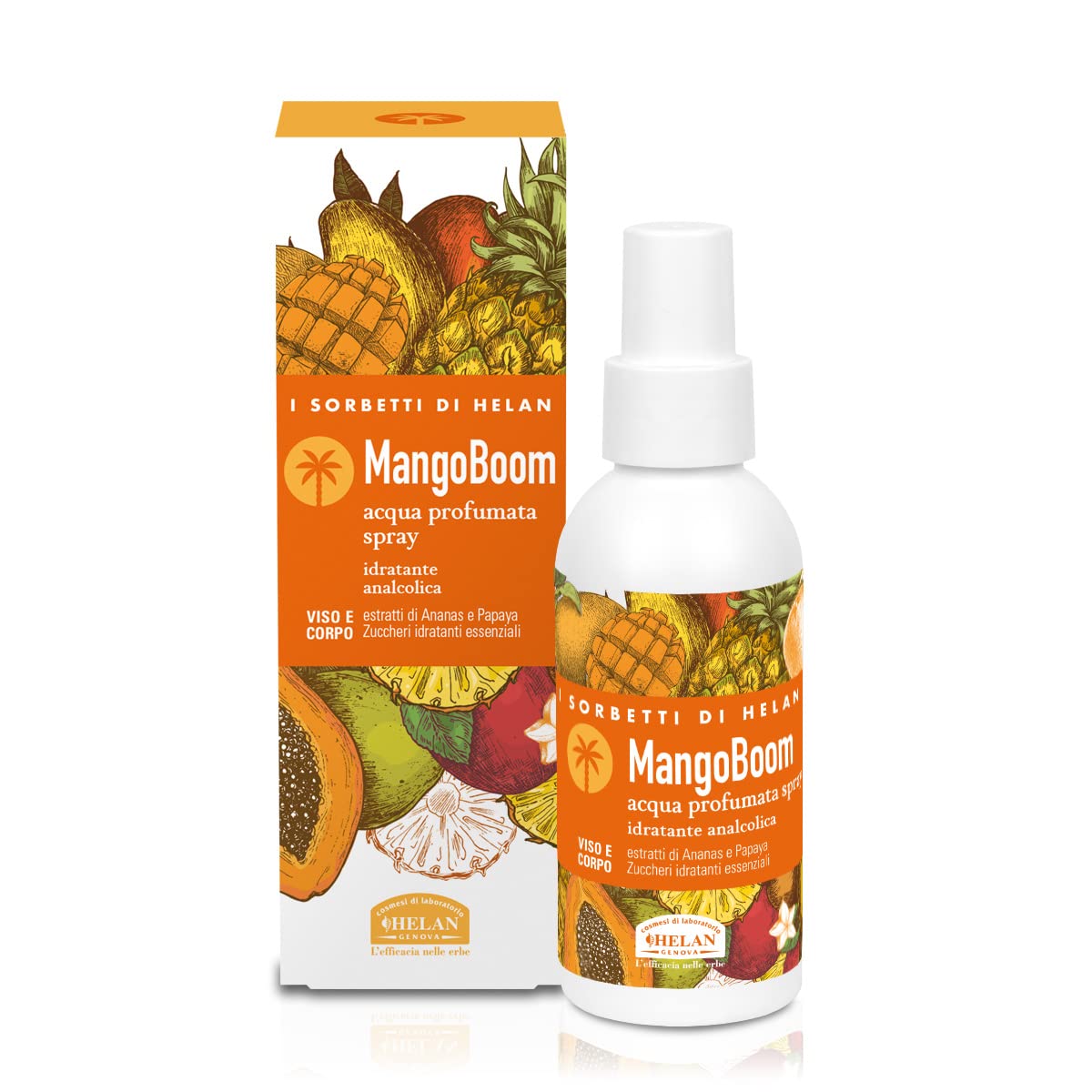 Helan, I Sorbetti MangoBoom - Women's and Men's Moisturising and Non-alcoholic Spray, Toning Lotion with Pineapple and Papaya Extract - Refreshing