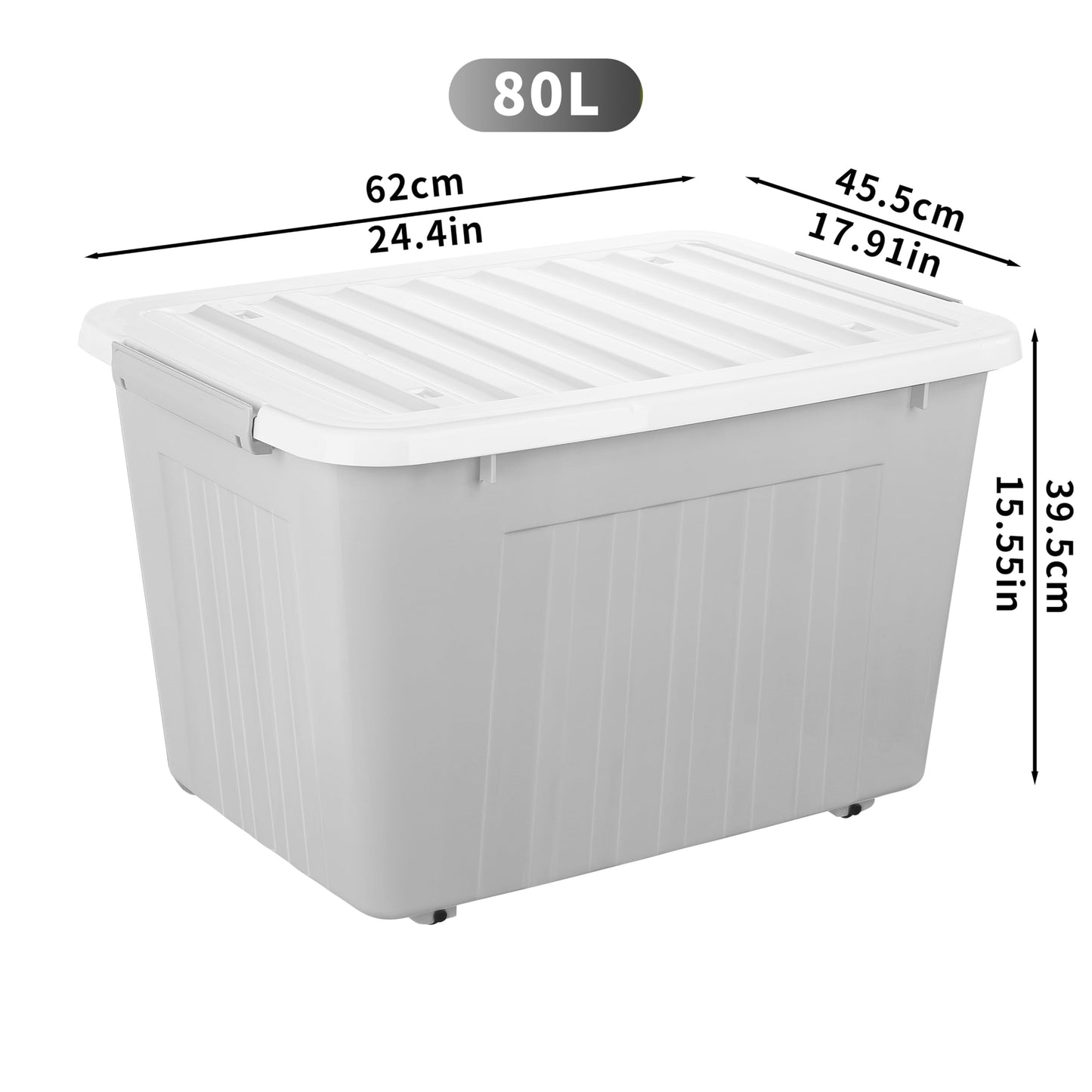 Cetomo 80L*6 Storage Boxes with Lids, Plastic Storage Box with Wheels and Secure Side Latches, Stackable & Nestable Organizer for Home, Office