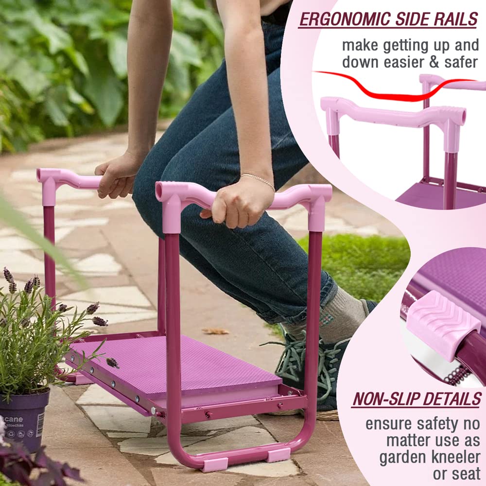 Colwelt Garden Kneeler and Seat Upgraded, Garden Kneeler Stool with Soft Wider Kneeling Pad, Foldable Garden Bench Stool with Tool Pouch, EVA Foam Pad
