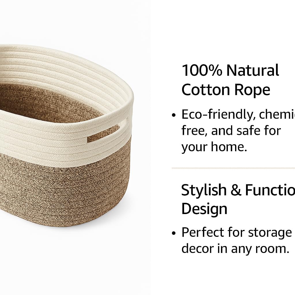 Large Handmade Cotton Rope Storage Basket with Handles - Nordic Style for Home, Toys Nursery Decor, Skin Care & Desktop Organizer