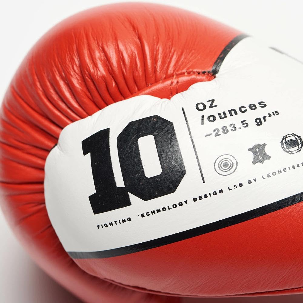 LEONE 1947, Shock Boxing Gloves, Unisex Adult, Red, 16 OZ, GN047