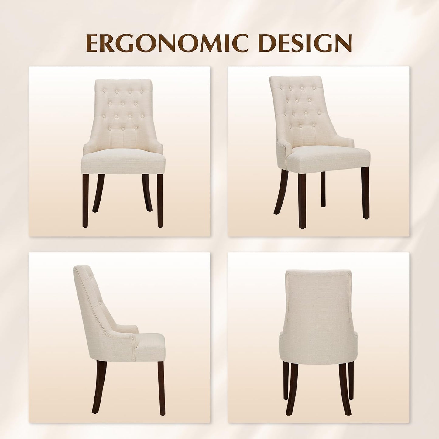 MALOL Upholstered Dining Chairs Set of 4, Wingback Dining Room Chairs with Tufted Button, High Back Kitchen Chairs with Solid Wood Legs
