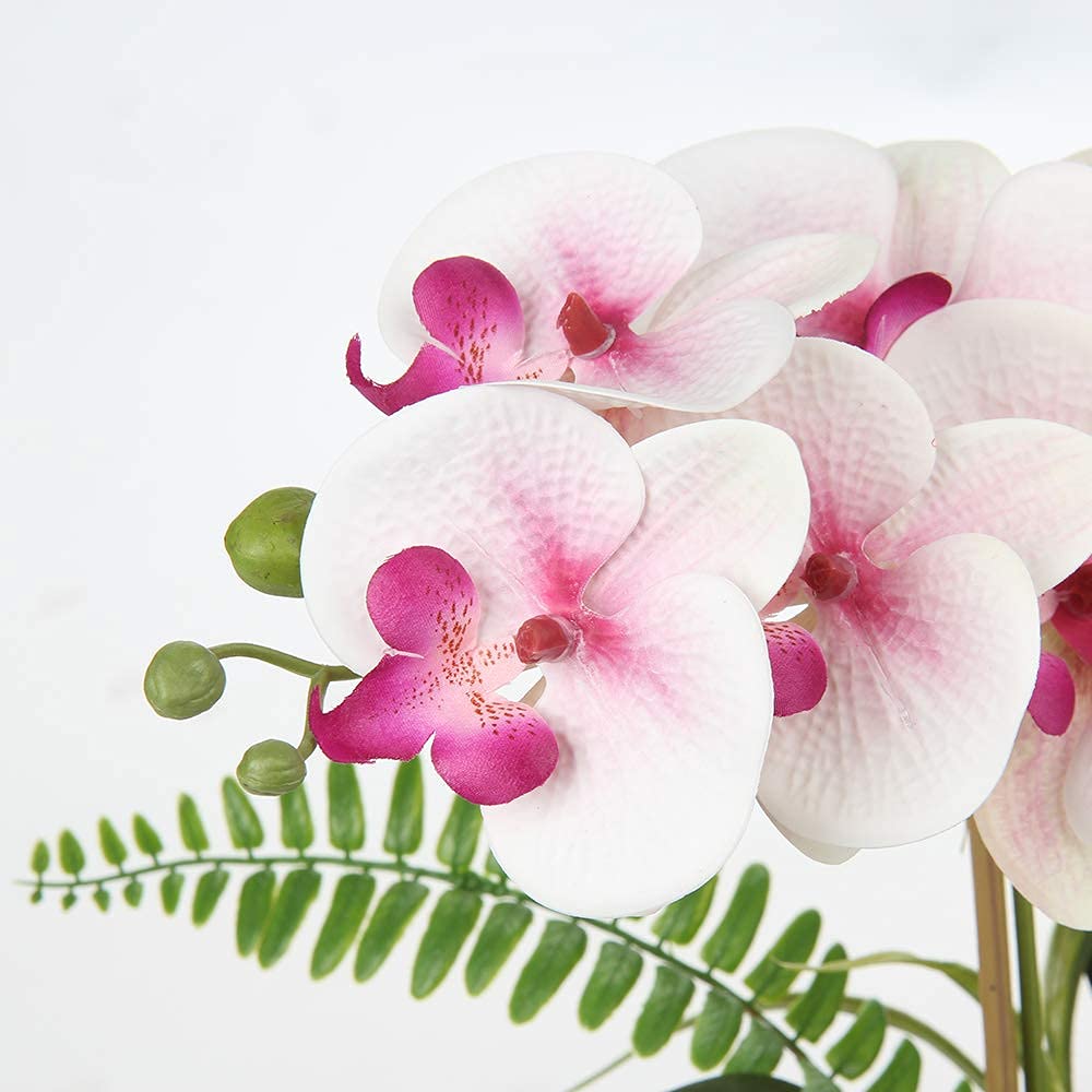 Briful 15" Artificial Phalaenopsis Flowers Arrangement Artificial Orchid Bonsai in Silver Pot Fake Flowers Silk Orchid Flower for Table Centerpieces