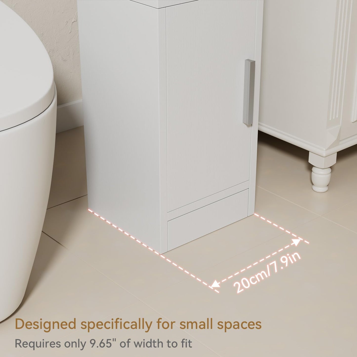 IBUYKE Small Bathroom Storage Cabinet, Narrow Floor Corner Cabinet WBS002W