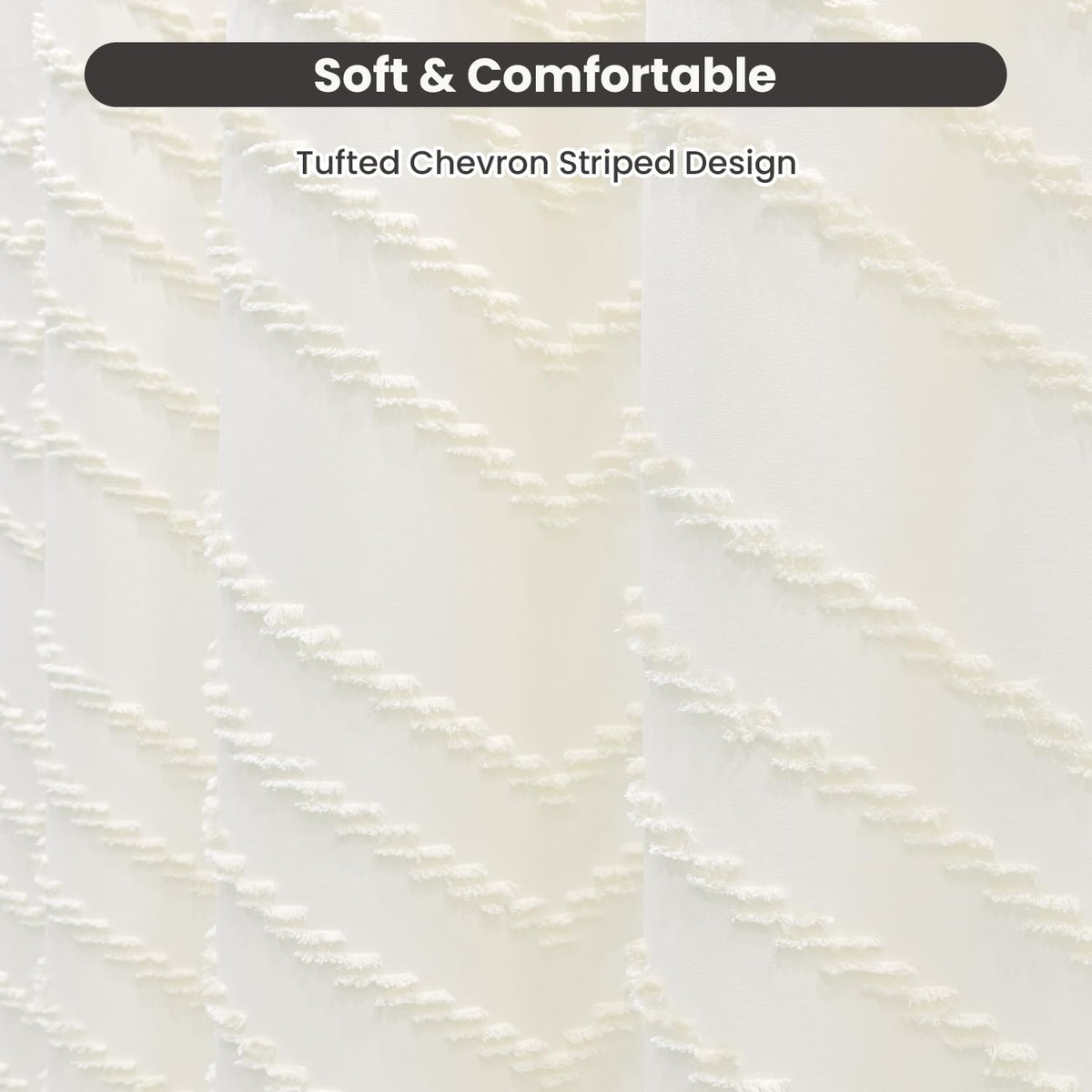 Inhousolu Boho Woven Fabric Shower Curtain, Tufted Textured Chevron Striped Tassel, Modern Farmhouse Cloth