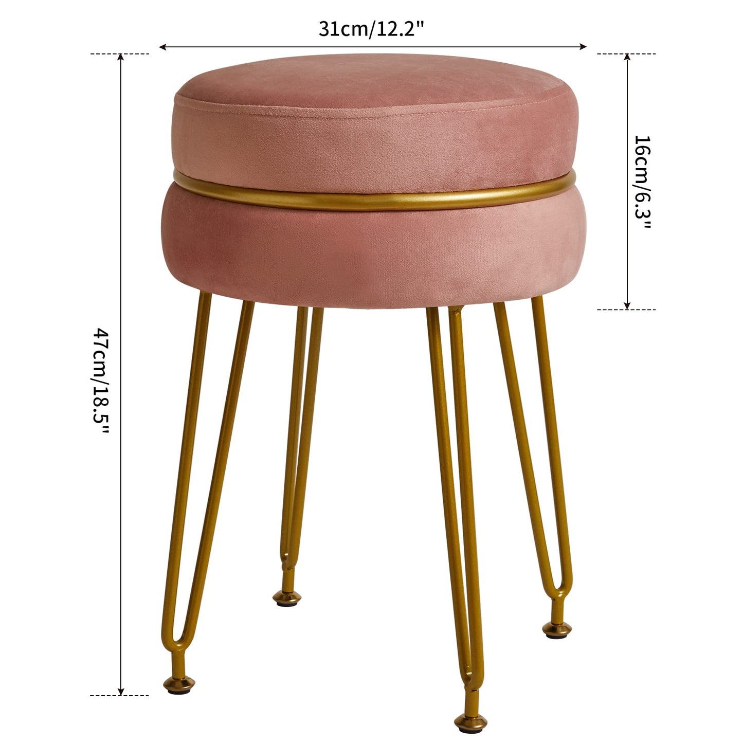 IBUYKE Velvet Round Footstool Ottoman, Vanity Chair Stool, Pink L/G-40P