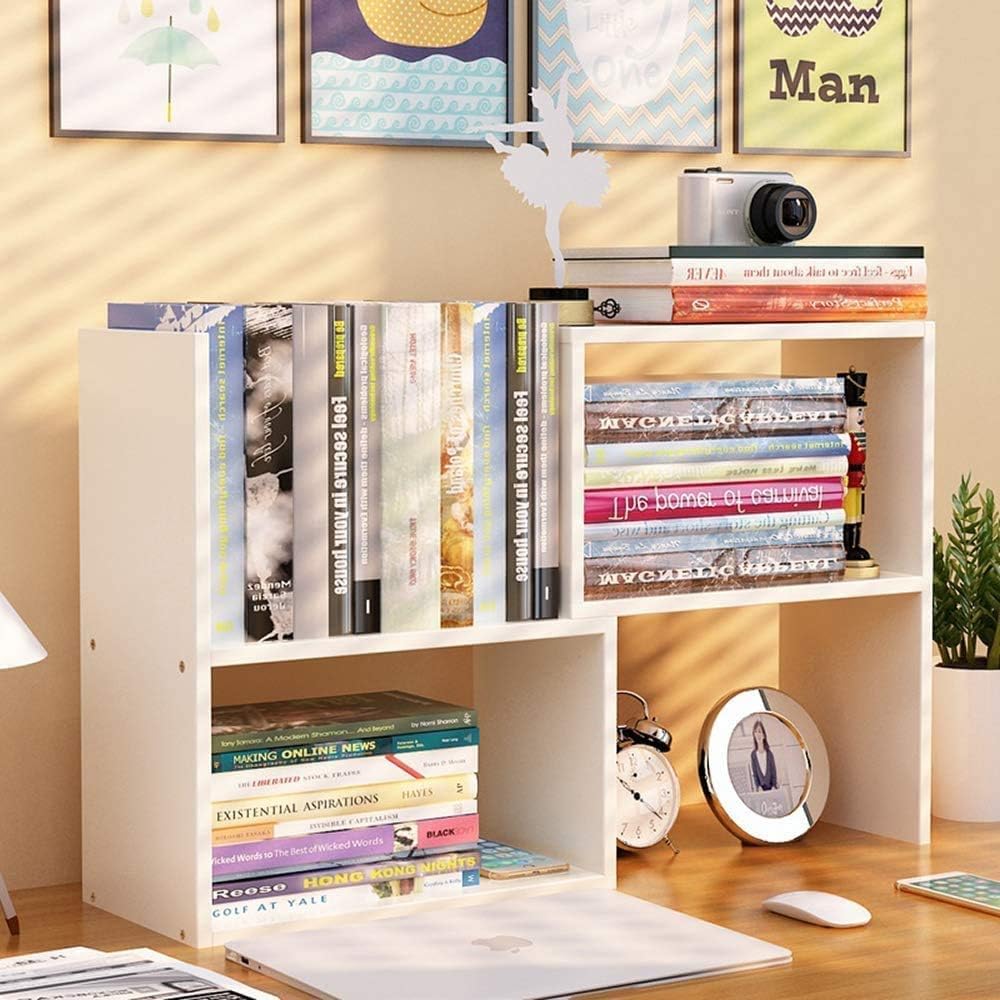 Ulrikco Expandable Wood Desktop Bookshelf, Desktop Organizer Office Storage Rack, Free Style Wood Display Stand Shelf, Corner Desk Storage Shelf
