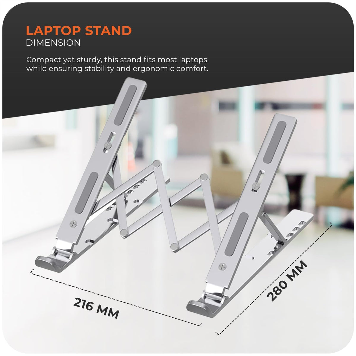 Roe Tenpo Laptop Stand For Desk, 6 Levels Height Adjustable Laptop Riser For Desk, Foldable & Portable, Compatible with MacBook Air/Pro, HP, ASUS