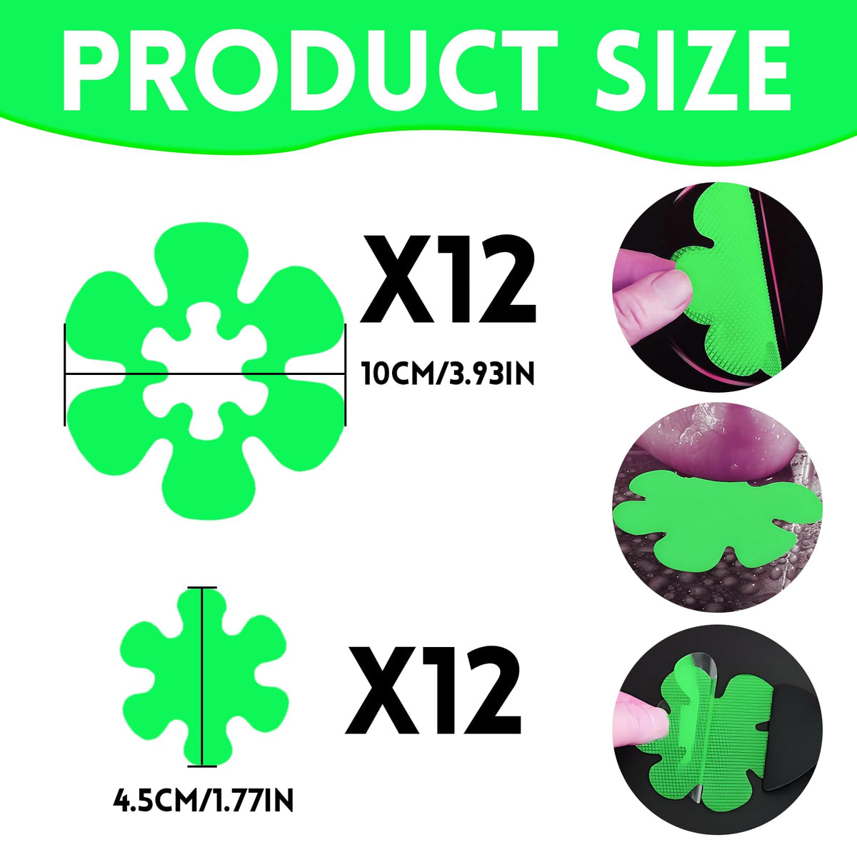 24 pcs Bathroom Non Slip Stickers Luminous Stickers Flower Shape Non Slip Shower Stickers Contains 12 pcs 10 CM and 12 pcs 4,5CM Flowers Luminous