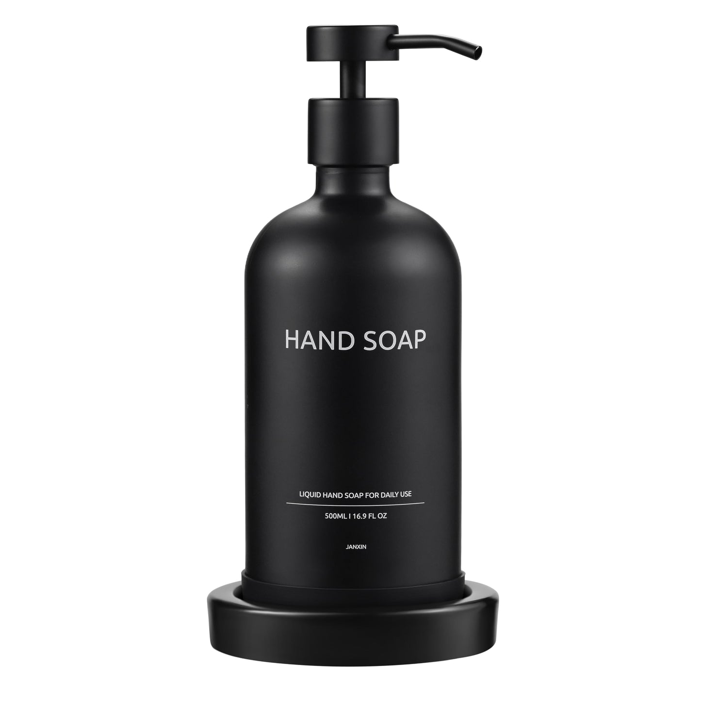 Janxin Black Glass Bottles with Pump, Hand Soap Dispenser Set, Glass Soap Dispenser Set, Washing up Lliquid Dispenser, With Tray