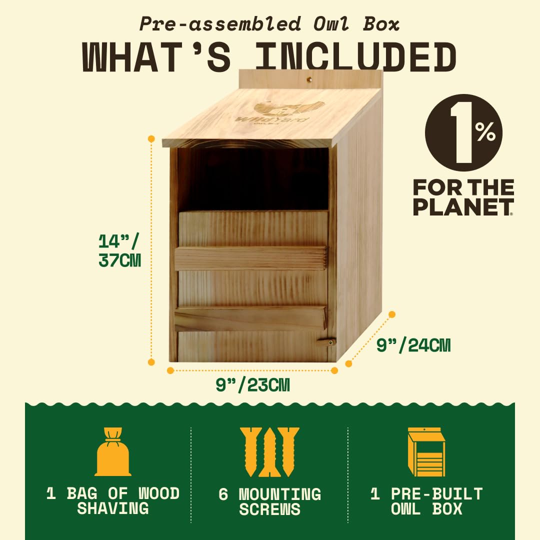 Owl House Cedar - Easy to Hang - Prebuilt Nesting Box for Barn & Screech Owls - Cedar Shavings & Screws Included