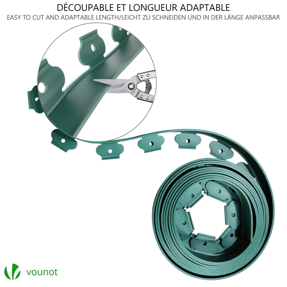 VOUNOT 20m Flexible Lawn Edging, Plastic Garden Edging Border with 60 Strong Securing Pegs, Height 5cm, Green