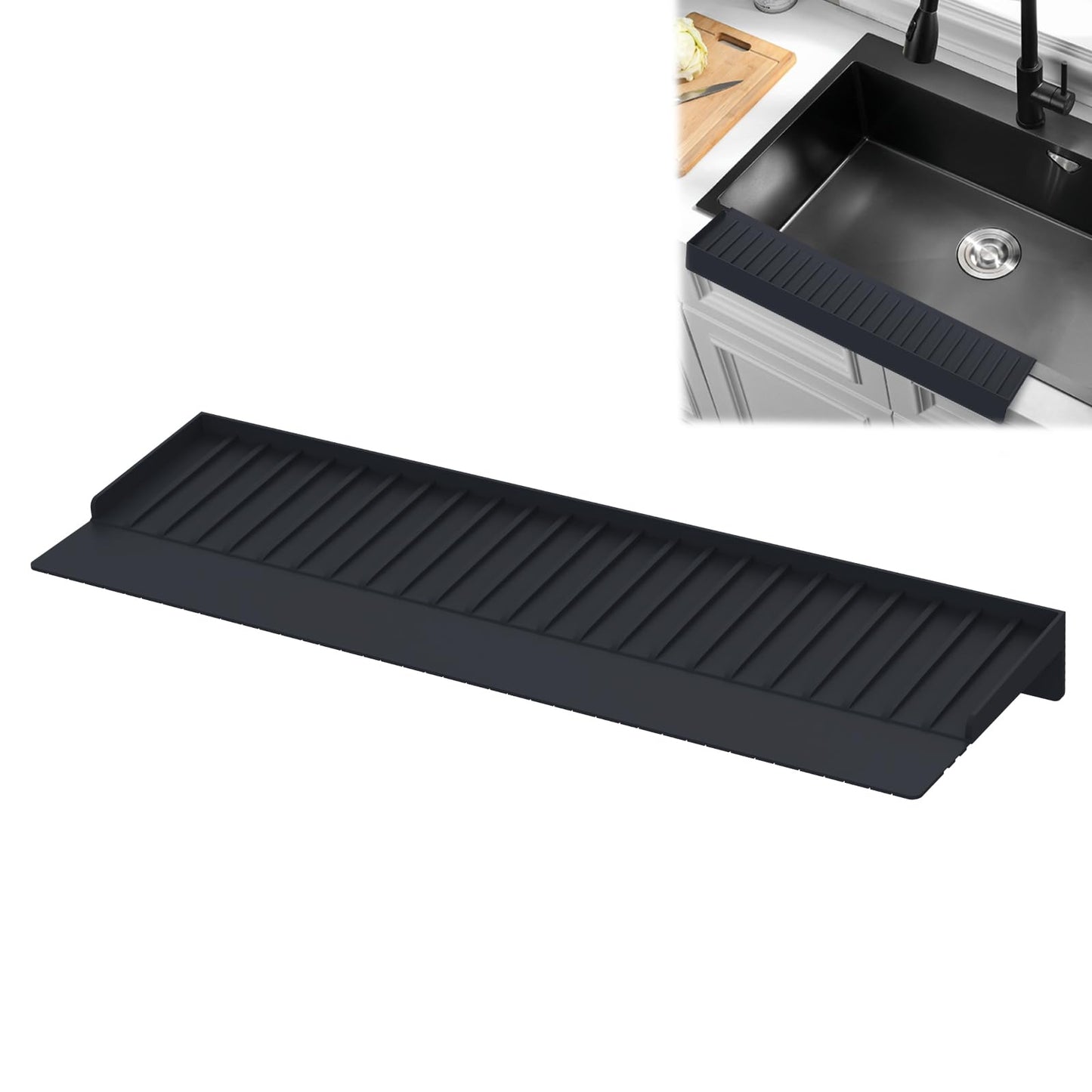 Adorila Silicone Edge Protector Splash Guards, 6" x 20" Bathtub & Kitchen Sink Edge Guard (Black)