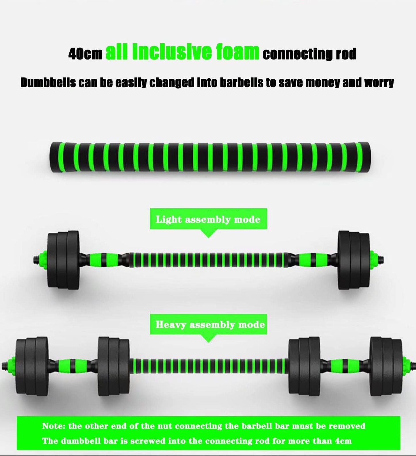 BCBIG Dumbbells Set Weights, Adjustable Dumbbell Bar Dumbbell Set Dumbbells Adjustable Barbell Barbells for Men Women Strength Training, Green, 10 kg