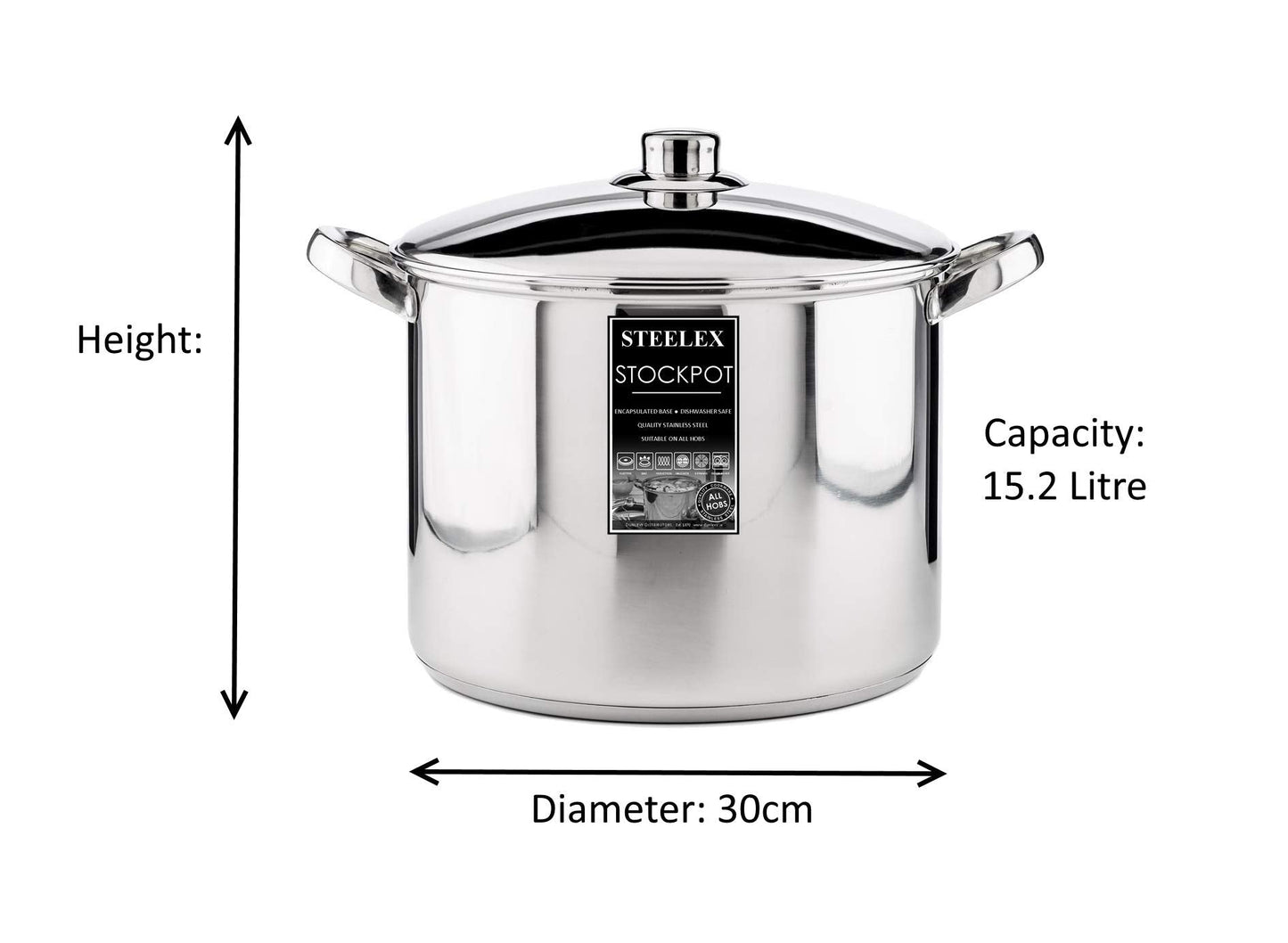 Stainless Steel Induction Stock Pot with Lid Large Deep Casserole Cooking Stockpot Mirror Polished Finish Soup Stew Home Brew Pot (30cm - 15.2 Litre)