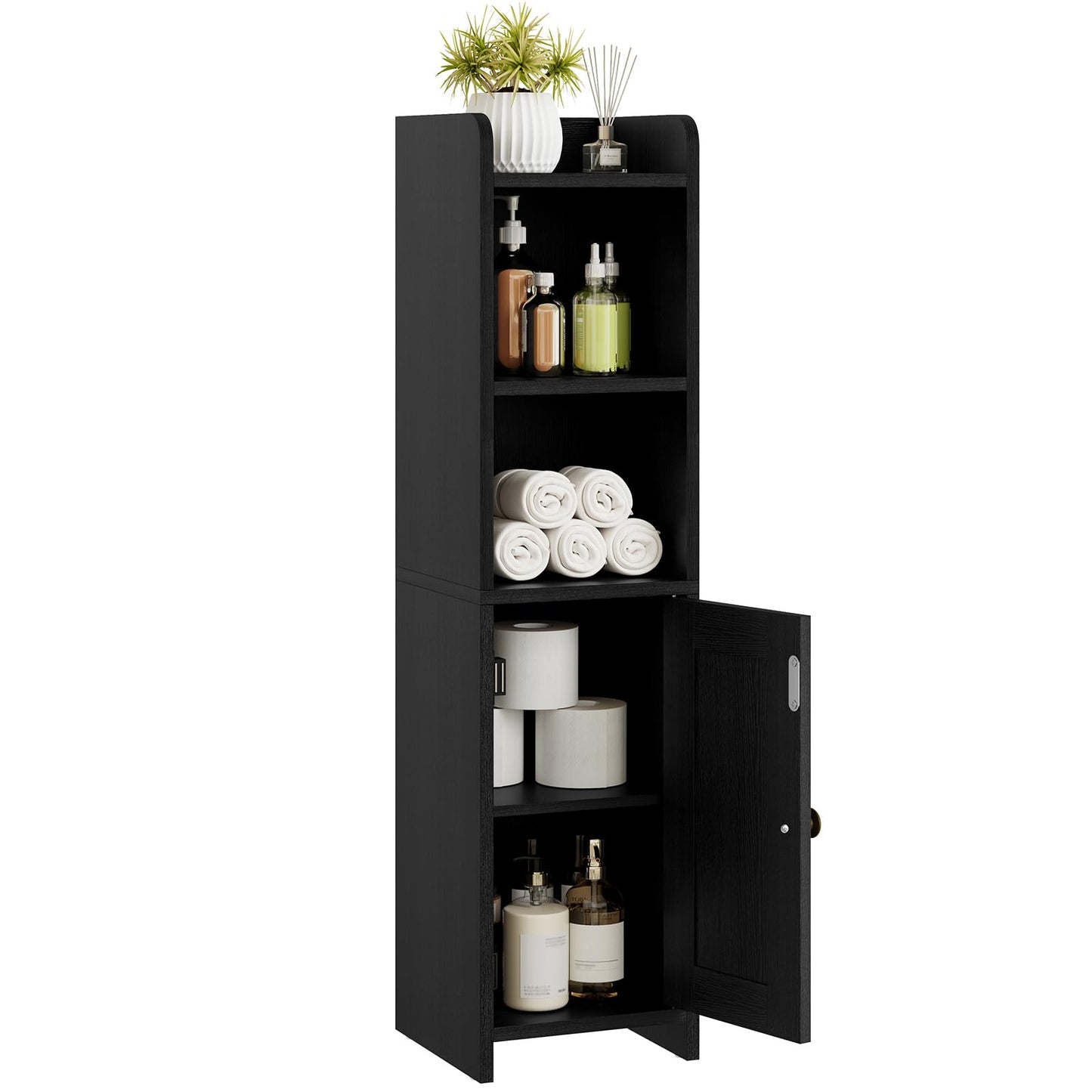 Lomojo Small Bathroom Storage Cabinet Corner, Floor Cabinet with Adjustable Shelves, Freestanding Narrow Bathroom Toilet Paper Organizers for Small