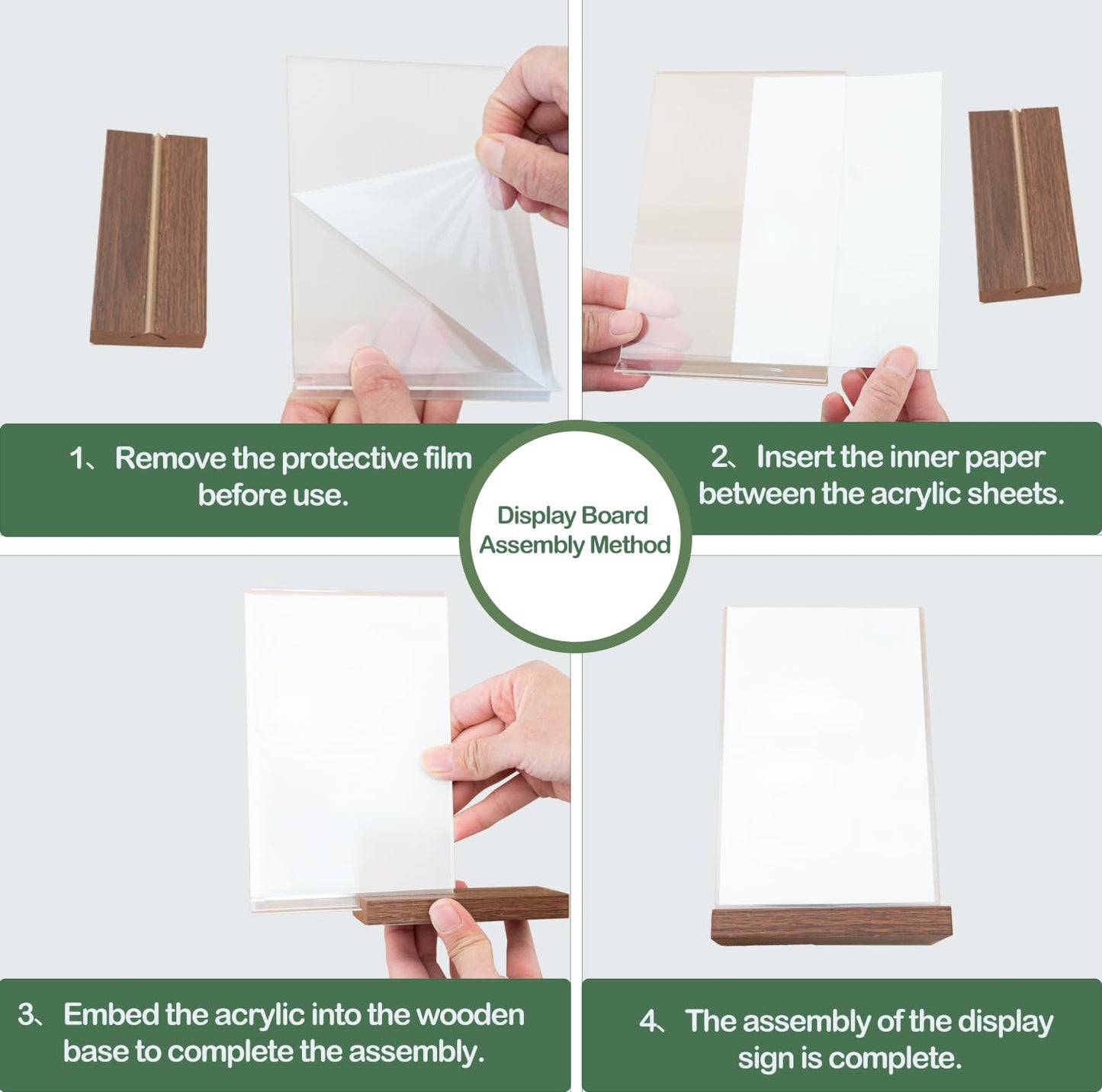 midgreyeye 6pcs A5 Premium Acrylic Sign Holder with Wooden Base A5 Display Stand for Office, Restaurant, Café, Shop, Wedding