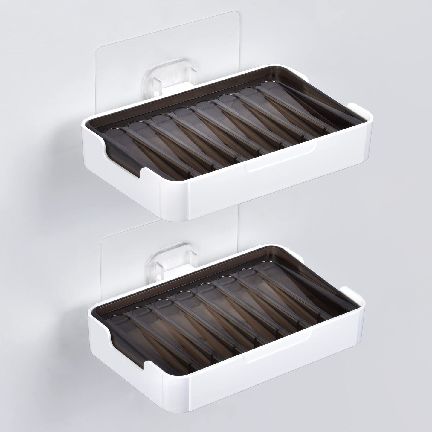 YOHOM Adhesive Bar Soap Holder for Shower Wall Hanging Soap Dish with Drain Tray Plastic Stick on Bathroom Sink Soap Holder 2PCS