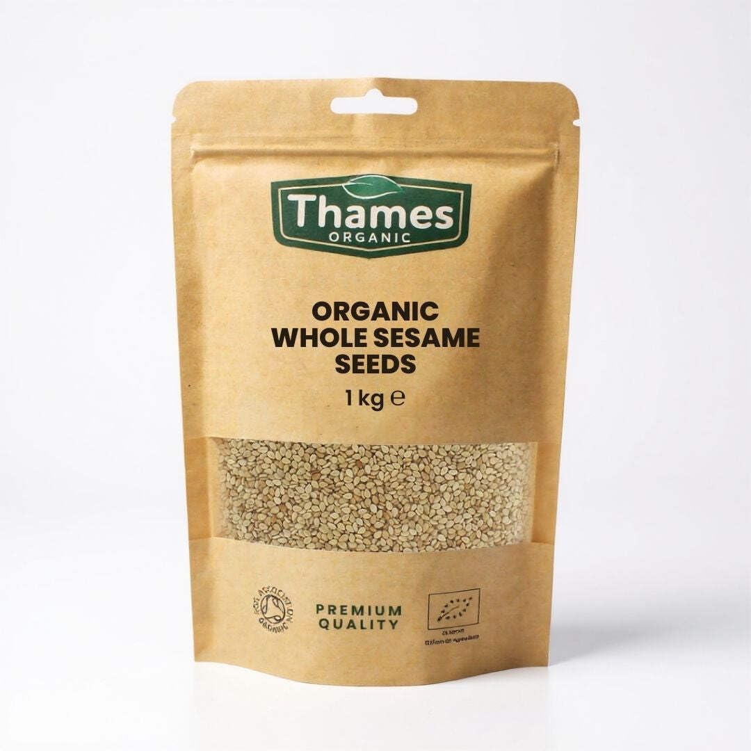Organic Whole Sesame Seeds-Certified Organic, Non-GMO, Vegan, No Additives, No Preservatives, Resealable Bag by Thames Organic 1kg