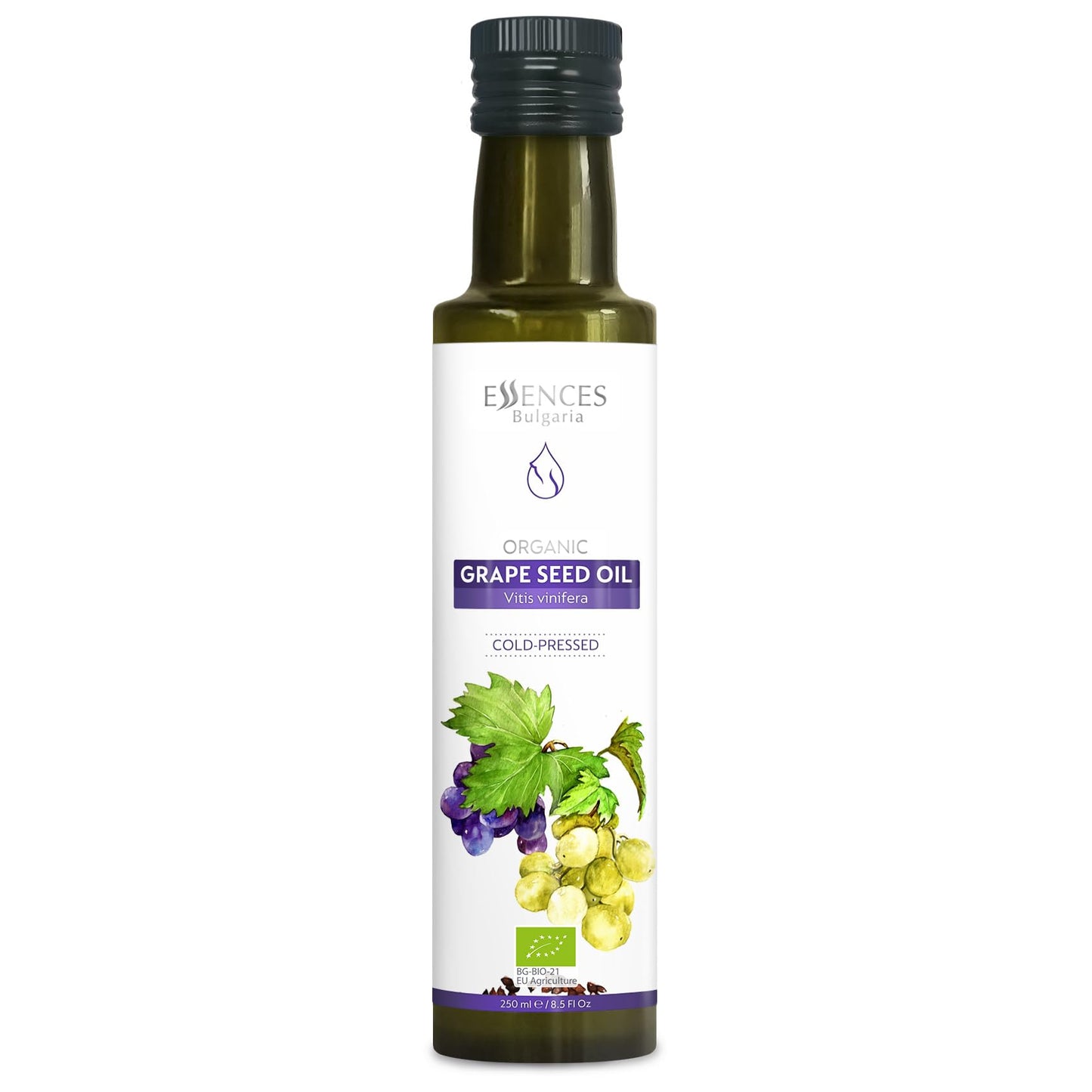 Essences Bulgaria Organic Grape Seed Oil 250ml | 100% Natural Cold-Pressed Oil | Extra Premium Quality | Excellent Taste | Dips | Salads | No