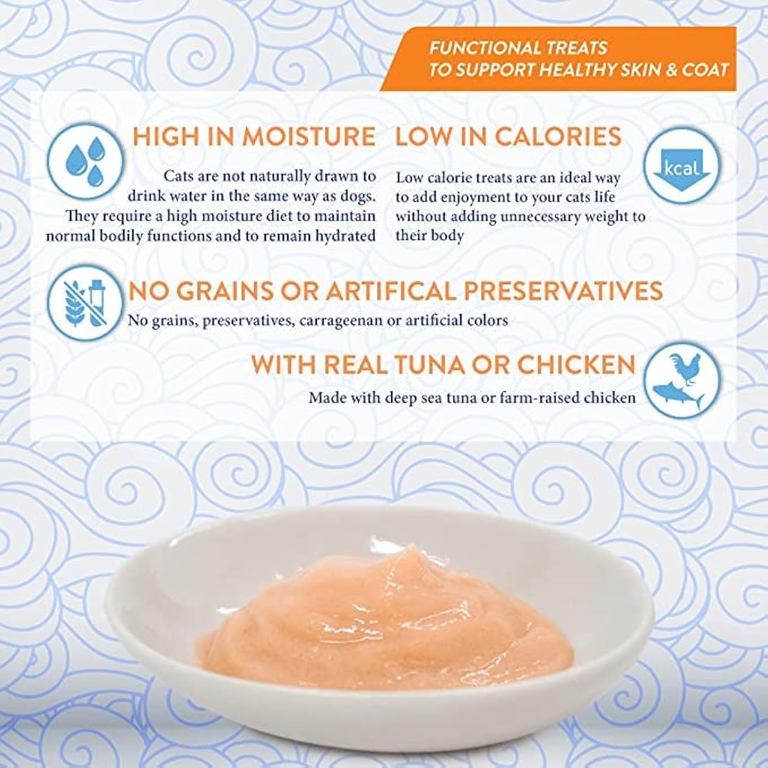 Churu Skin & Coat by INABA Cat Treat - Chicken with Scallop - 12 Packs (48 x 14g total) / Soft & Creamy Treat, Delicious & Healthy Snack, Purée Food Topper, Natural, Grain Free