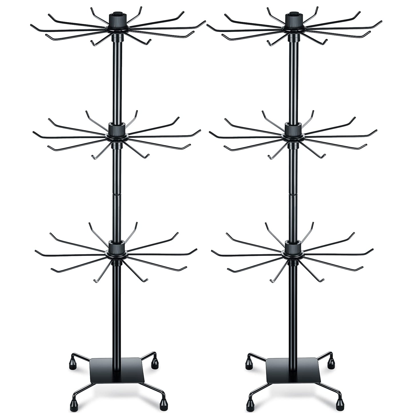 BBTO 2 Pcs Rotating Jewelry Display Rack 3 Tier Metal Display Hanging Jewelry Tower with Hooks for Earring Necklace (Black,28.35 x 11.8 Inch)