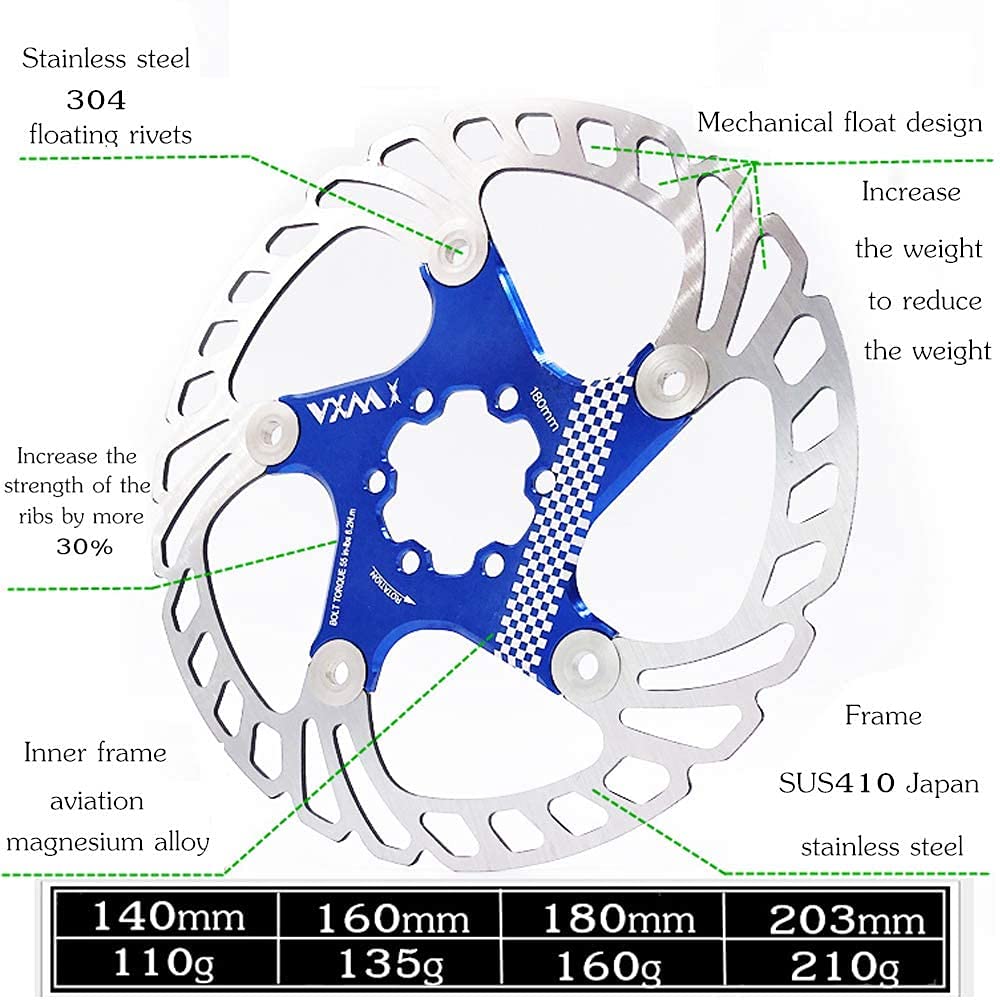 YBEKI Bike Disc Brake Rotor 140mm 160mm 180mm 203mm Heat Dissipation disc Brake Rotor with 6 Bolts for Road Bike Mountain Bike MTB BMX Stainless Steel