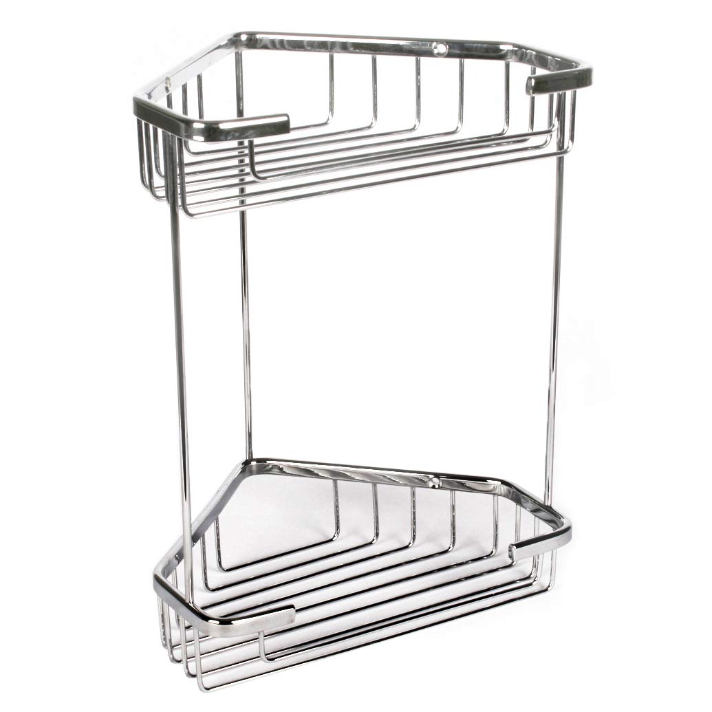 TATAY Bathroom Corner Shelf 2 Tiers Brass | Includes Screws | Supports 14 kg | Compatible with No-Drill System (Quick Fix) | Moisture Resistant | Easy