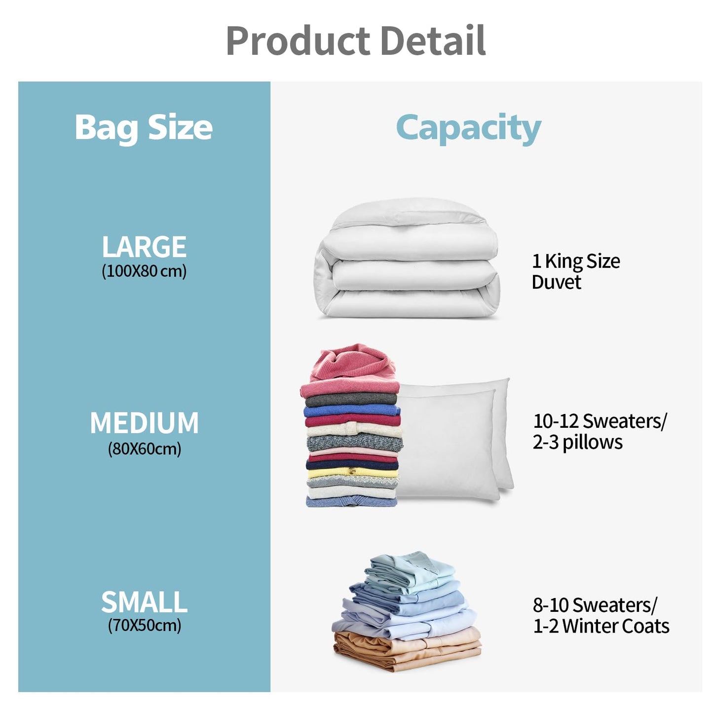 HEAVY DUTY 6 VACUUM STORAGE BAGS by Gorilla Bags. 2 Large (100x80cm), 2 Medium (60x80cm), 2 Small