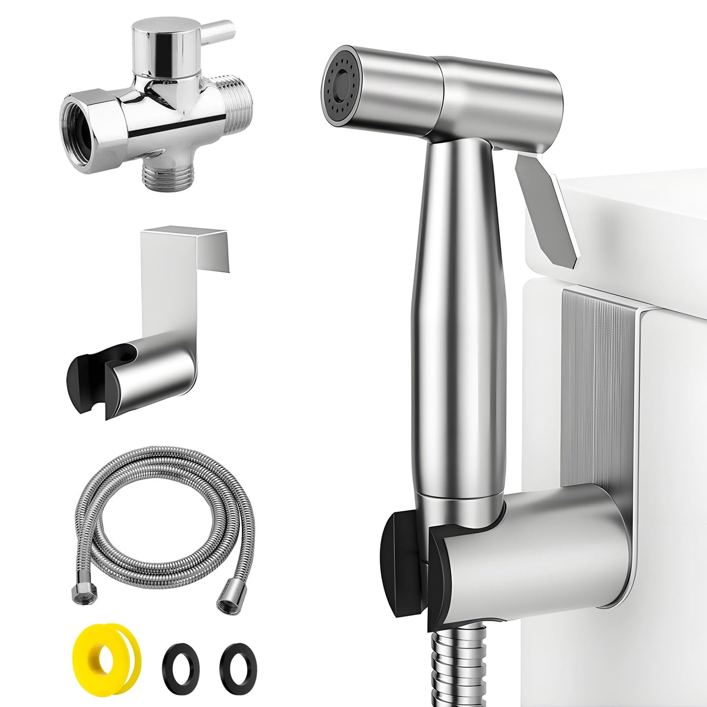 SOMDARHK Handheld Bidet Sprayer Kit - Stainless Steel High Pressure Adjustable Toilet Sprayer with Hose for Feminine Hygiene Cloth Diaper Cleaning Pet