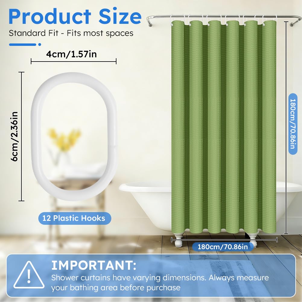 APXEL Green Waffle Shower Curtain, Mould Proof Waterproof Shower Curtains
