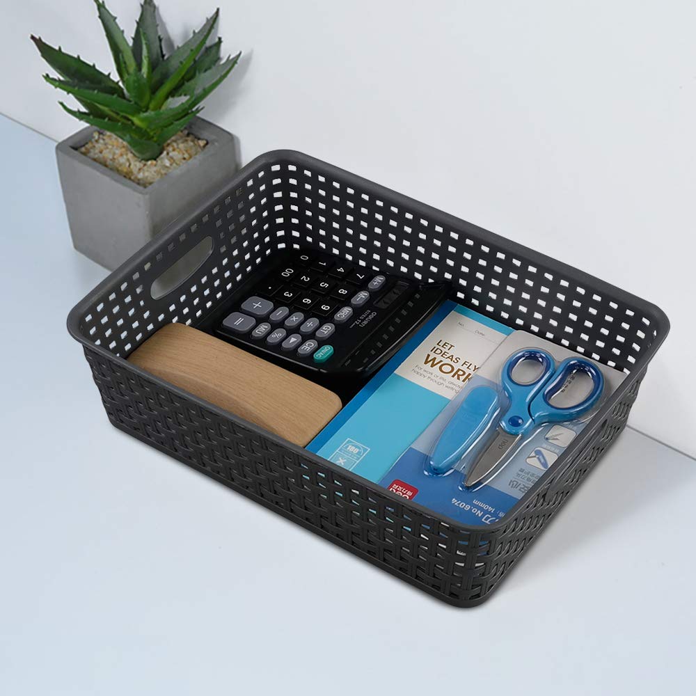 Cadineer A4 Storage Baskets, Plastic Office Paper Trays, Grey, 6 Pack