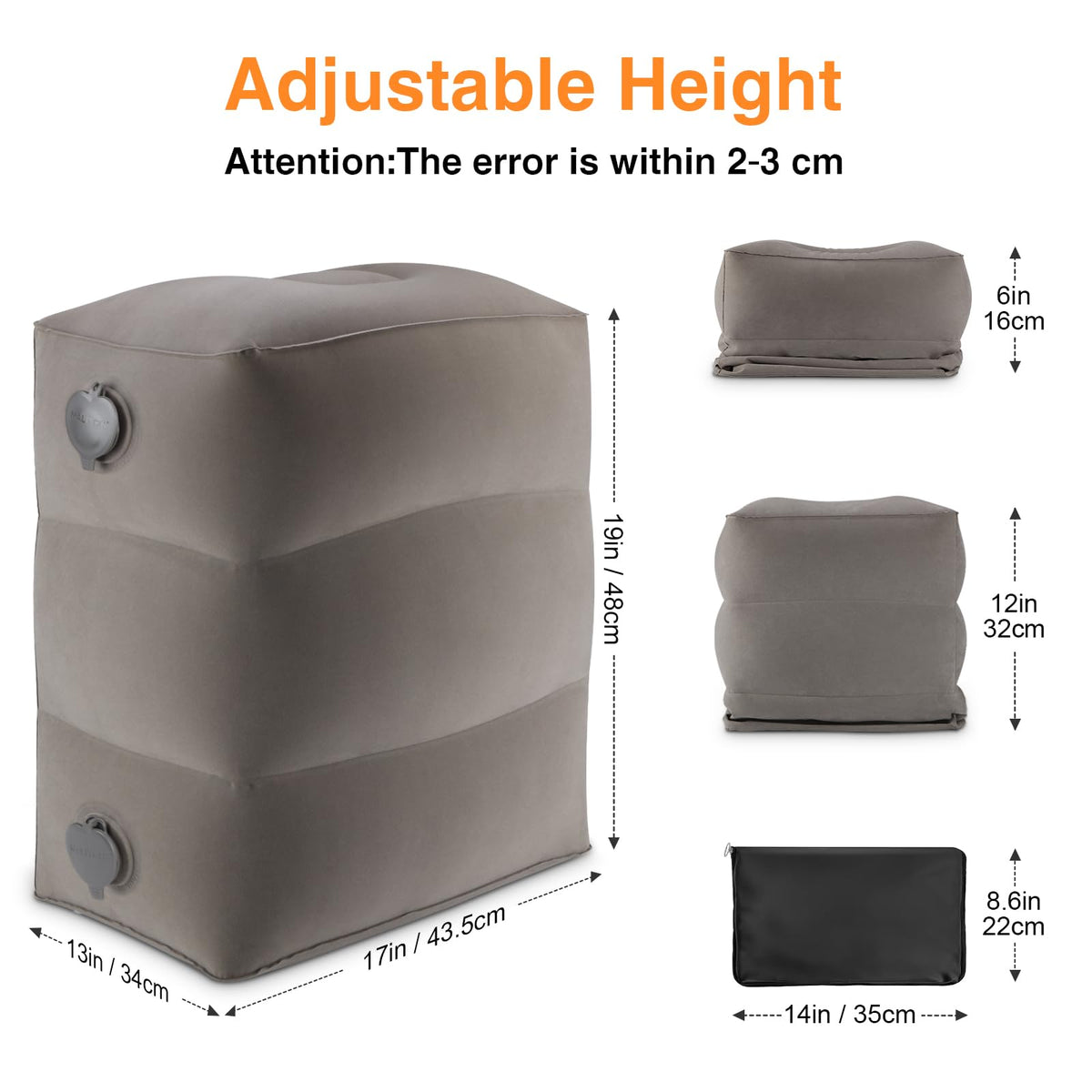 Maliton Inflatable Airplane Foot Rest with Pump Bag Grey, 2Pcs