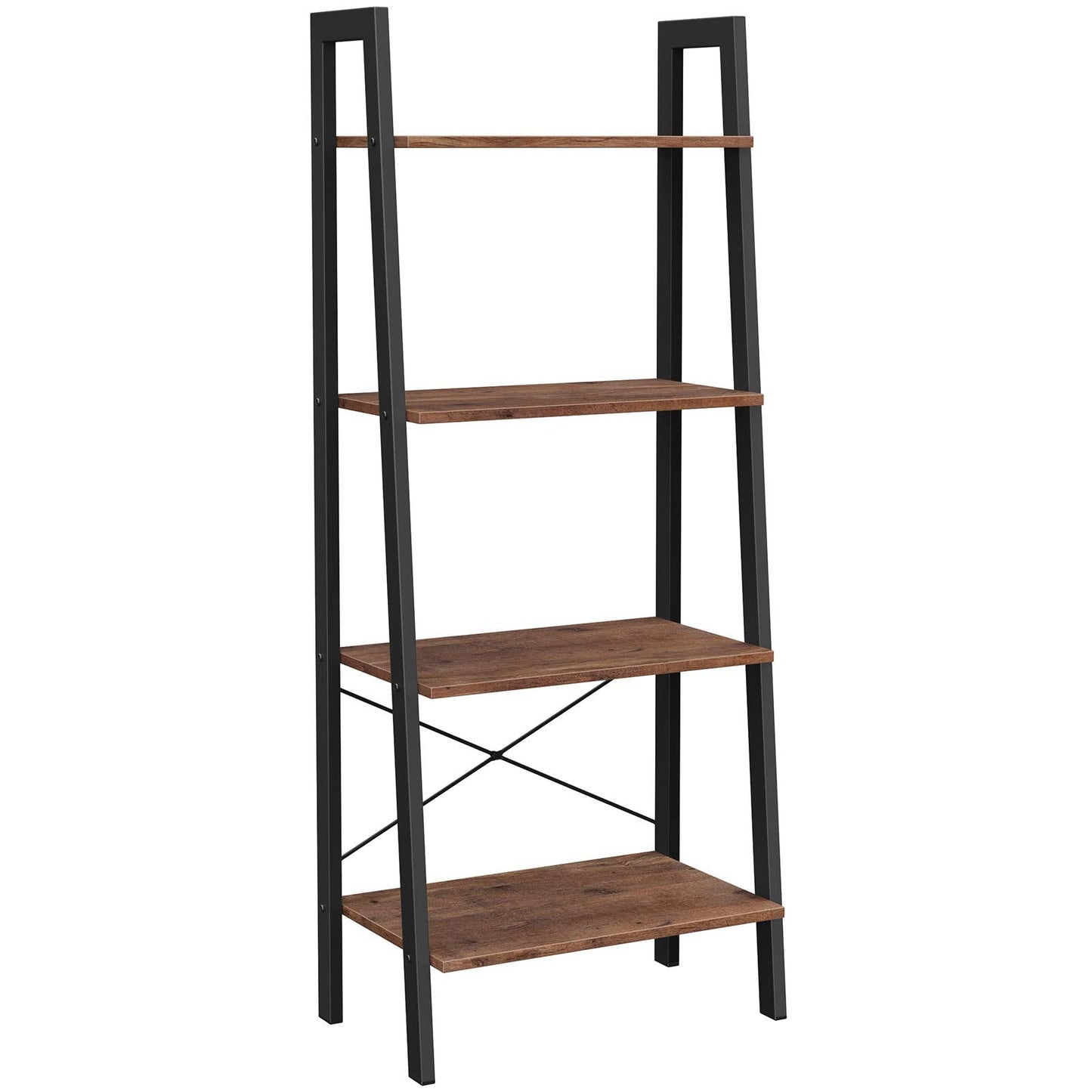 VASAGLE Ladder Shelf, 4-Tier Bookshelf, Bookcase, for Living Room, Bedroom, Kitchen, Home Office, Industrial Style, Steel Frame, Hazelnut Brown and