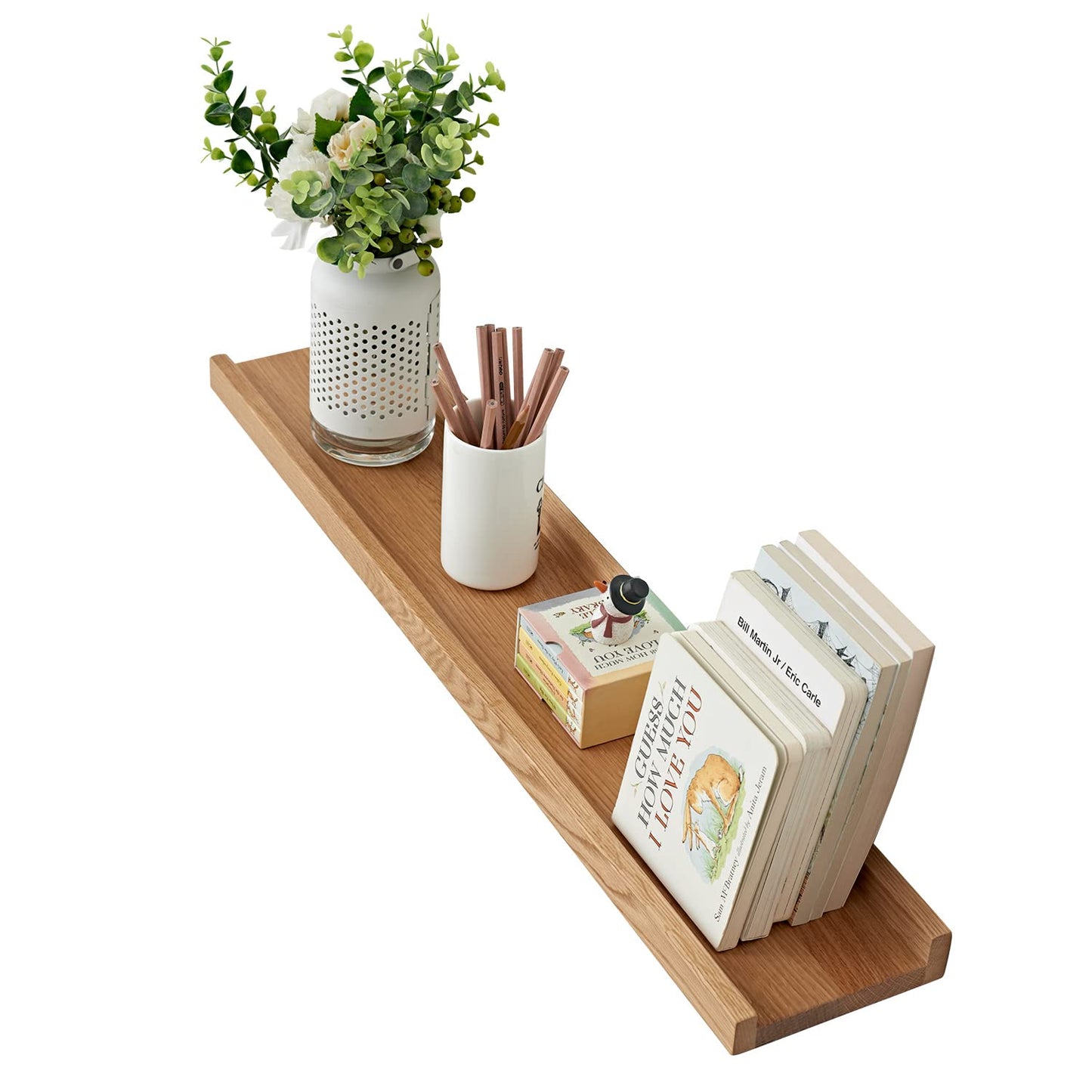 OAKERLAND Wooden Floating Shelves for Wall, Solid Oak Picture Ledge Shelf 32 inch Wall Mounted Oak Display Shelf for Home,Office,Bedroom,Living