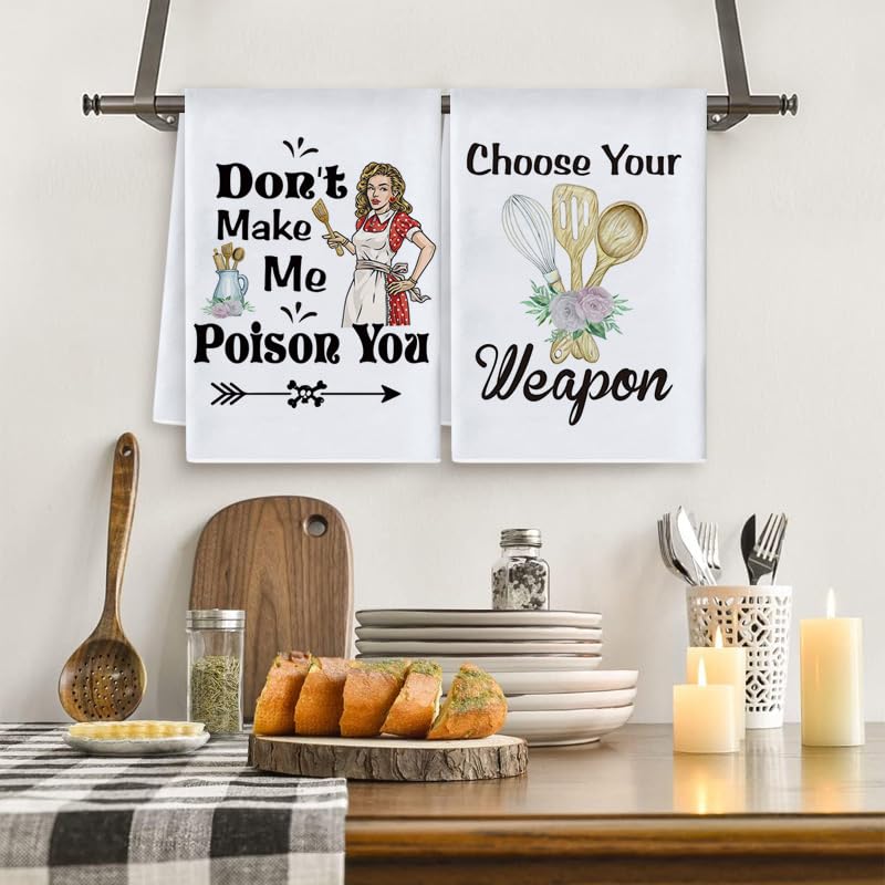 Vspek Kitchen Towels Set of 2, Funny Kitchen Absorbent Dish Hand Towels Tea Towels, Gifts for Mom from Daughter & Son
