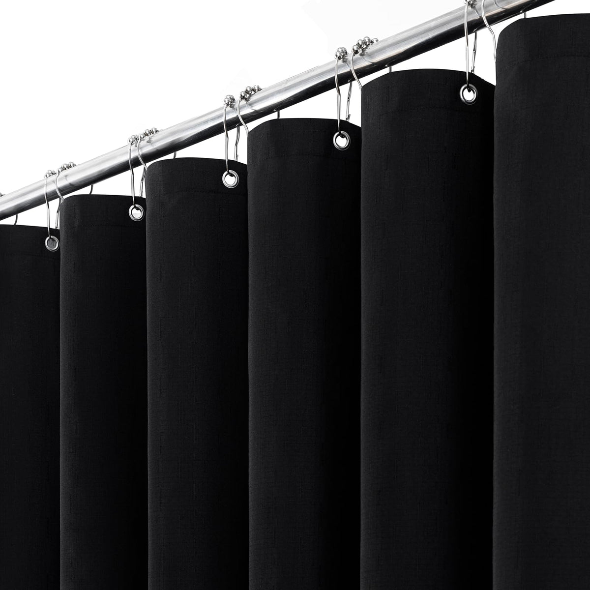 BTTN Black Linen Shower Curtain, Modern Mildew Resistant Textured Fabric, Waterproof Polyester for Wet Bathroom, Weighted Hem, Durable and Washable,