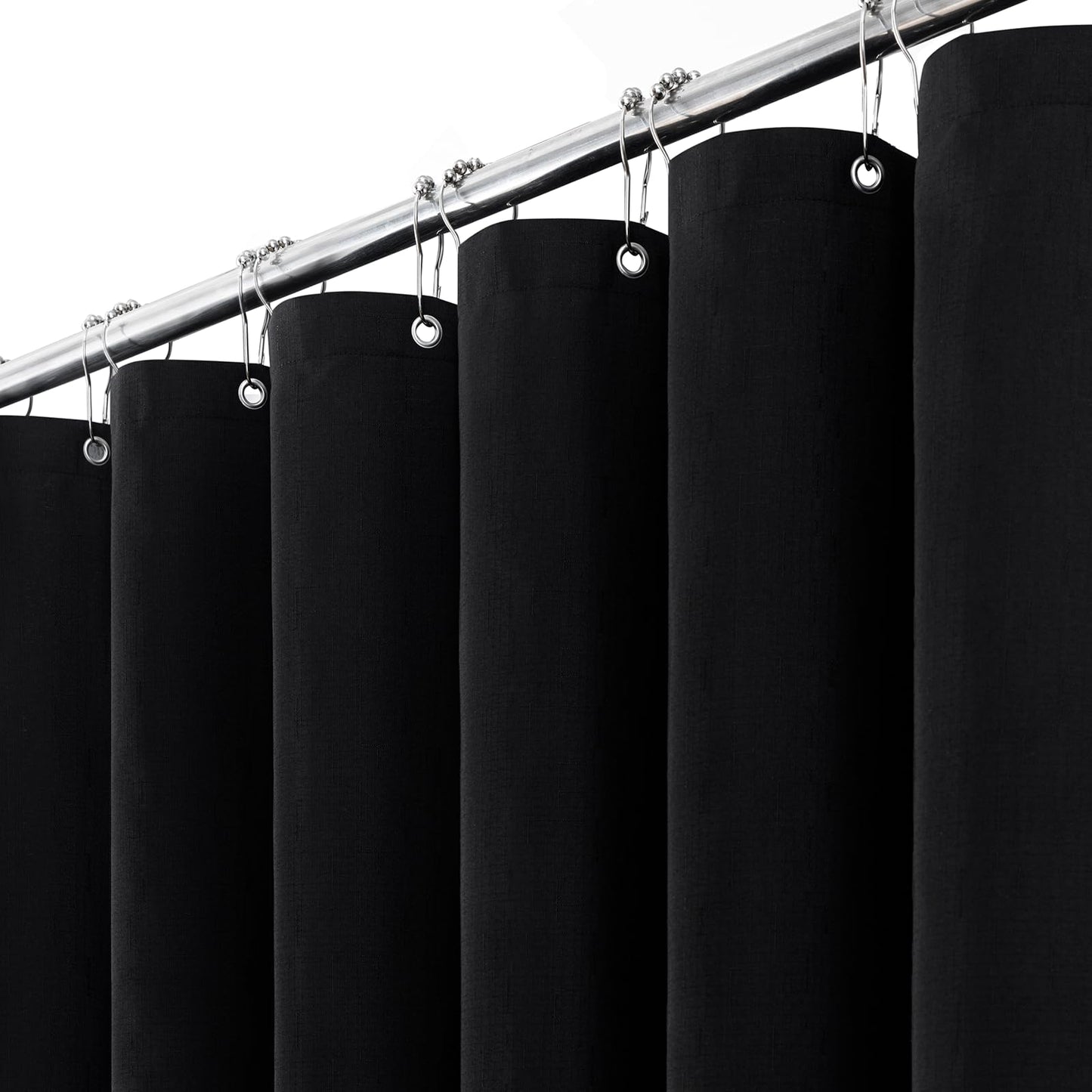 BTTN 92 x 182cm Black Linen Shower Curtain, Narrow Stall Mildew Resistant Fabric Shower Curtain Set with 6 Hooks, Weighted Hem and Waterproof, Durable