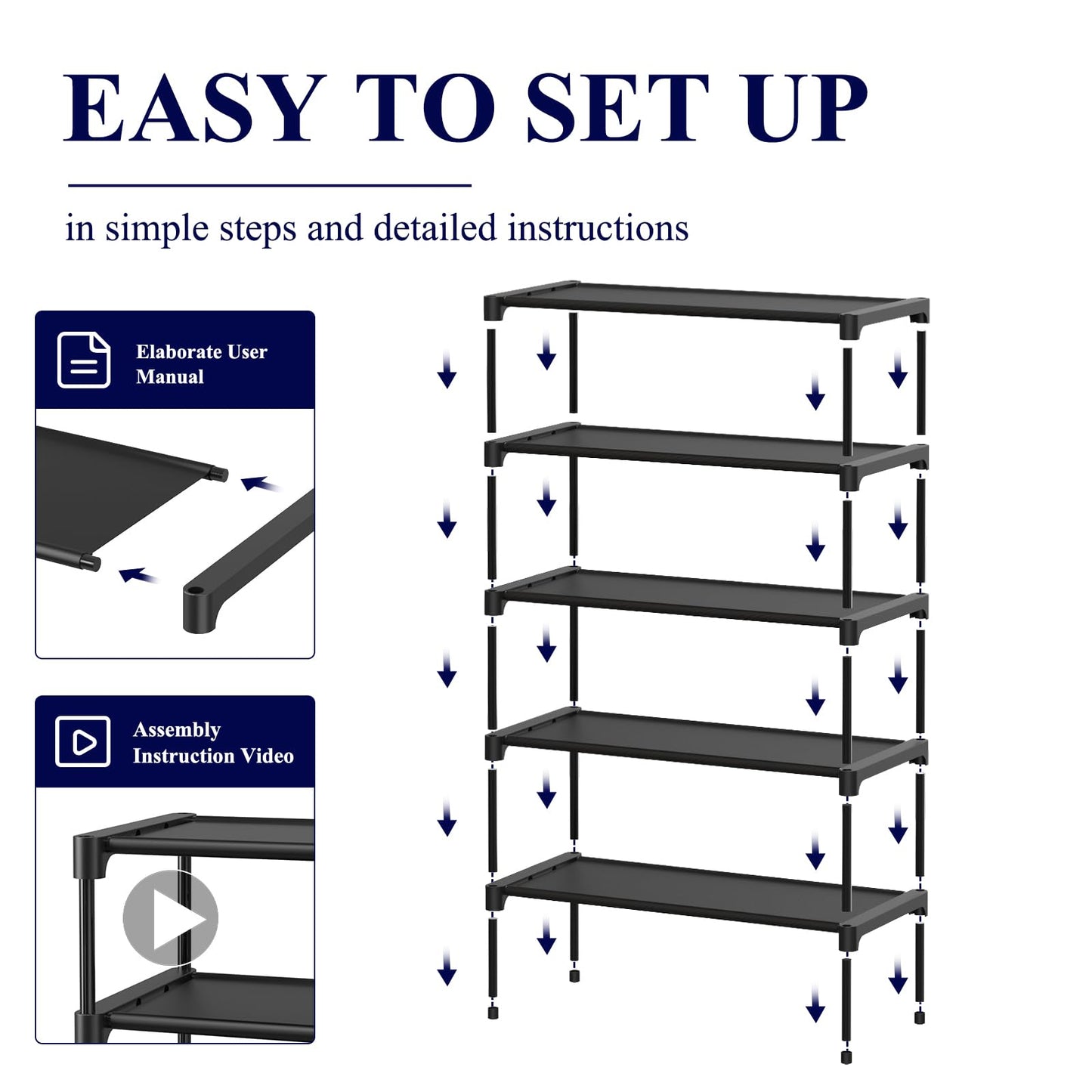 Kitsure Premium Non-Woven Shoe Rack Shelf, 70 x 30 x 78 cm, Black