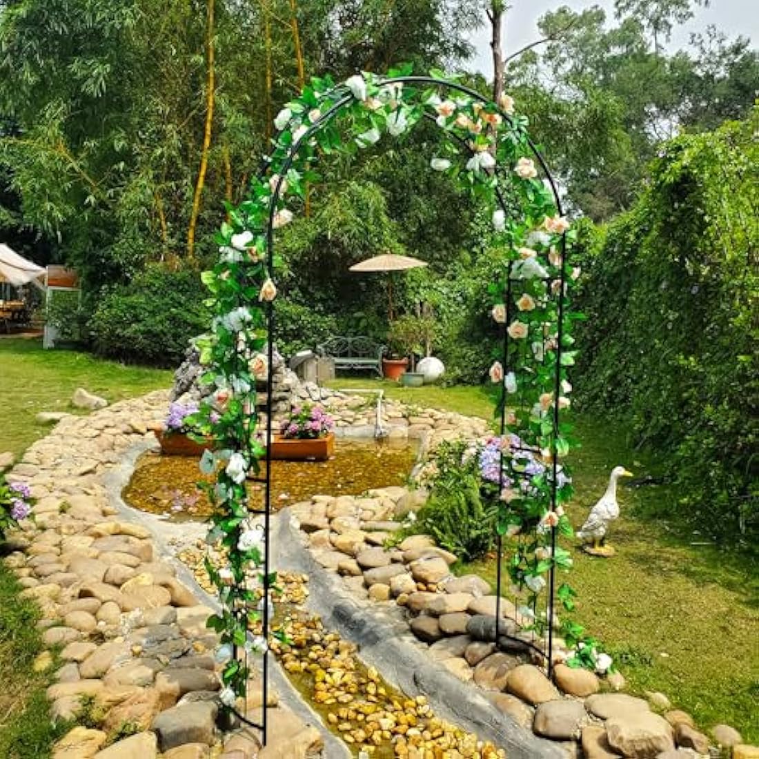 SCENDOR Rose Arch Garden Arbour, 87"H x 45"W Iron Curved Garden Archway, Romantic Garden Trellis for Climbing Plants, Jasmine Wedding Ceremony Arches