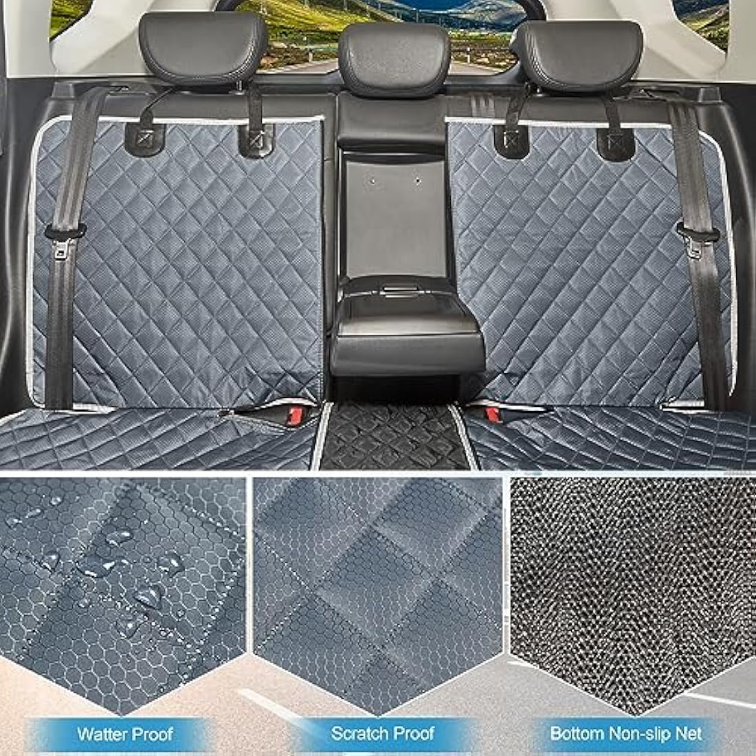 ANOSOSPECIAL Grey Dog Car Seat Cover for Back Seat X-Large,Non-Stick Fur,Pet-Friendly and Waterproof - Universal Fit Interior Protector for Auto, Van, SUV - Ideal for Kids and Pets (X-Large)