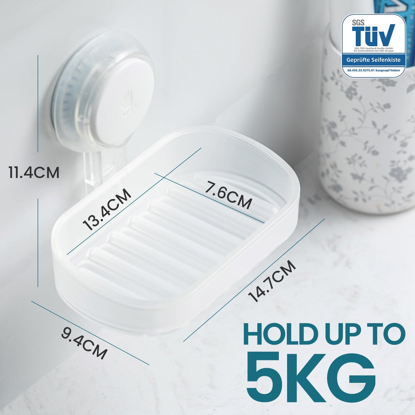 TAILI Suction Soap Dish for Shower, Drill-Free Wall Mounted Holder, Clear