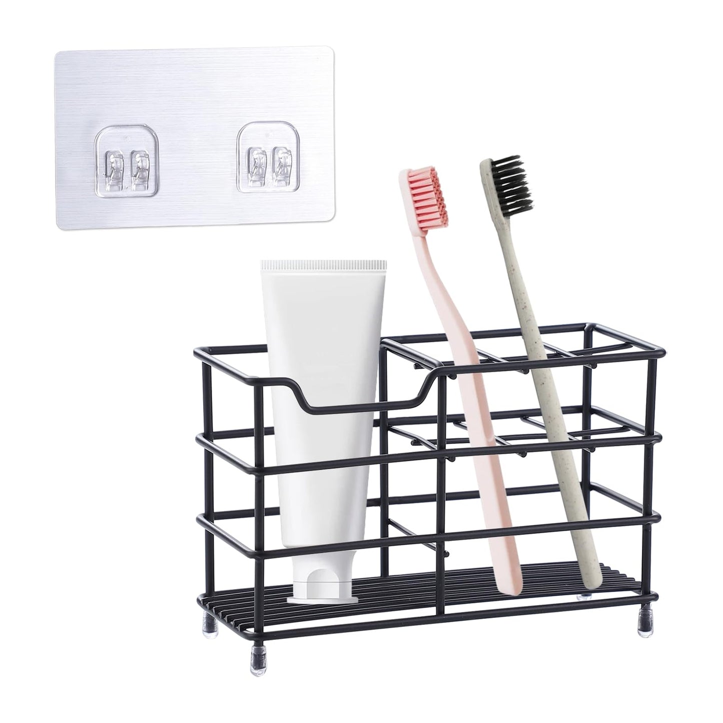 ANMEISH Toothbrush holder Wall Mounted,Black Bathroom Stainless Steel Toothbrush Caddy,7 Multifunctional Slots Toothpaste Holder Organizer Stand