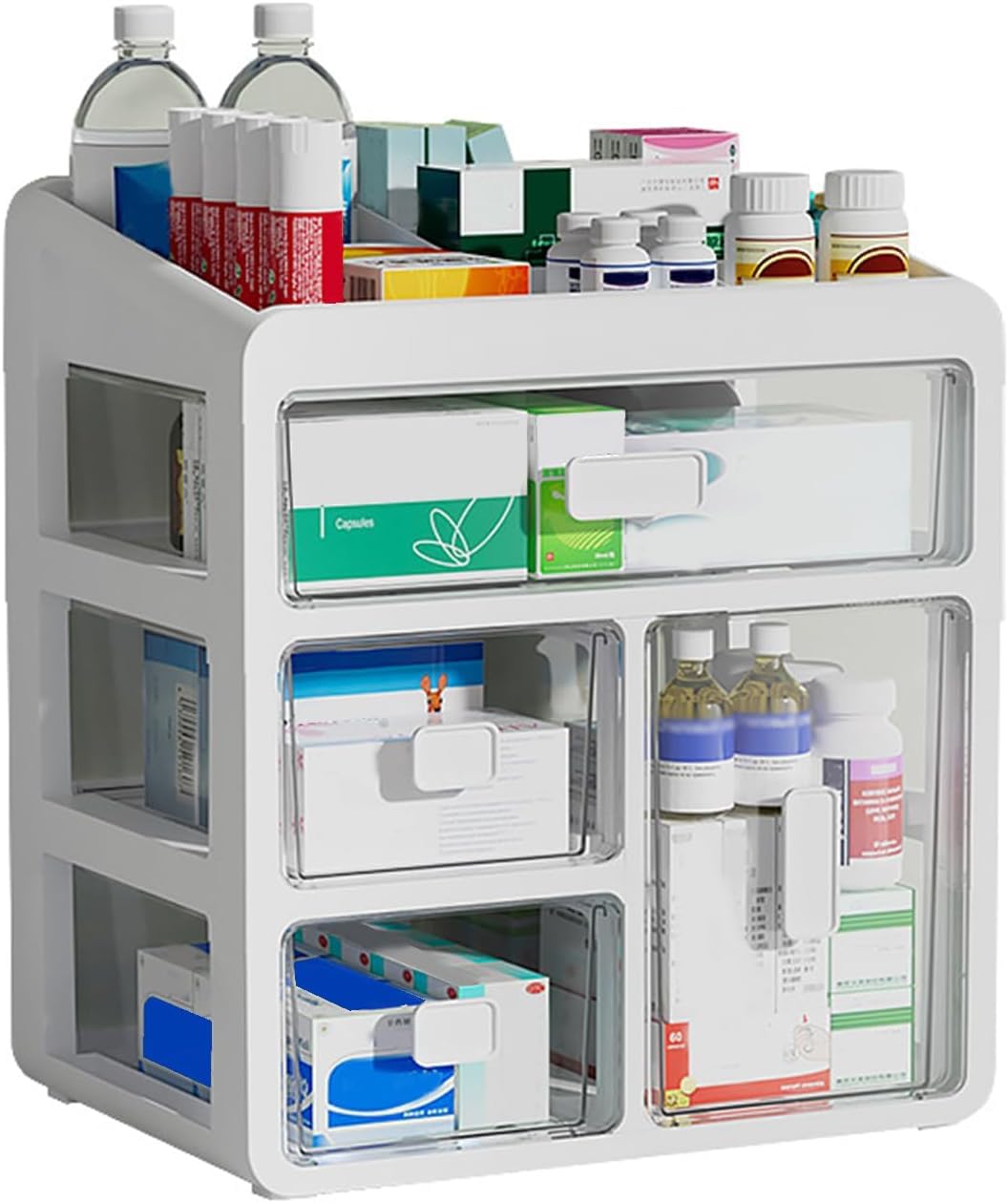 Fesatccoz Medicine Storage Box, 4 Tier Drawer Medicine Box, Medicine Container Box, Storage Container for Home Office Dorm