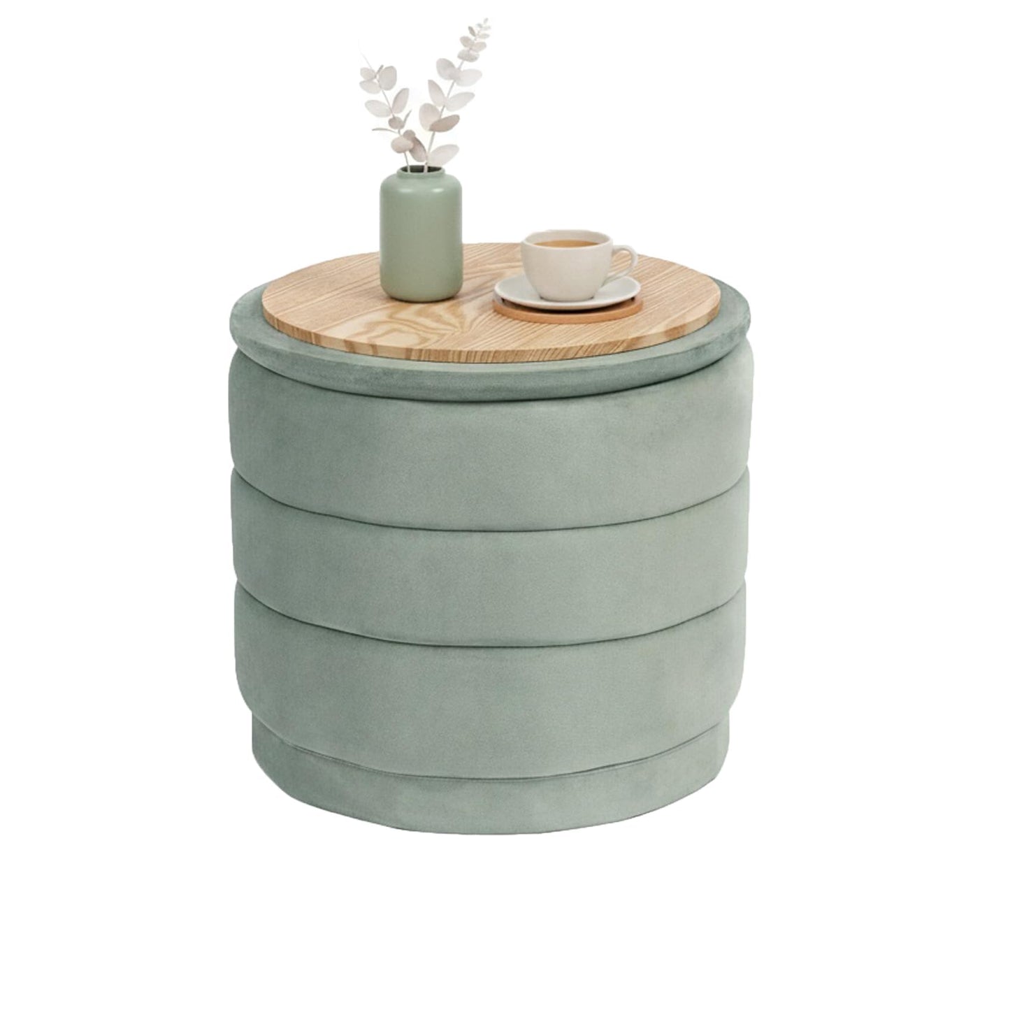 Bonlife Storage Ottoman Round - Folding Foot Rest with Hidden Storage, Sage Velvet 39x39x37cm for Living Room, Bedroom & Hallway